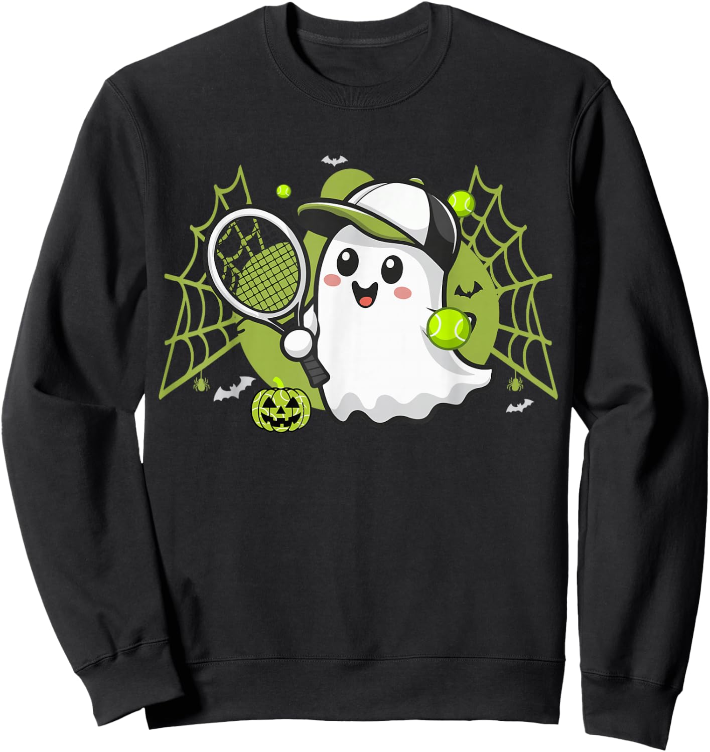 Boo Ghost Playing Tennis Funny Halloween Tennis Costume Sweatshirt - Sweatshirt | Black