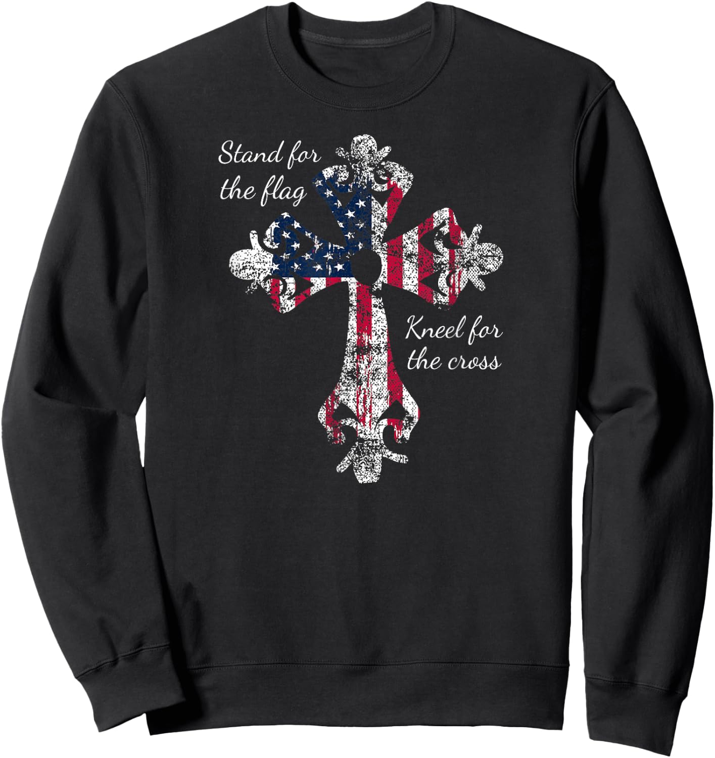 Stand for the Flag Kneel for the Cross Proud Patriotic USA Kids Men Sweatshirt - Sweatshirt | Black