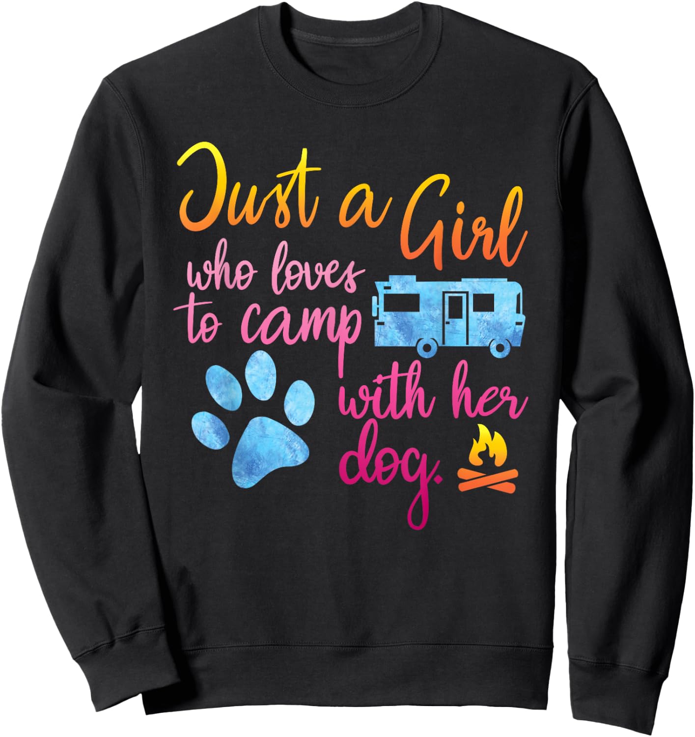 Just A Girl Who Loves To Camp With Her Dog Cute Camping Sweatshirt - Sweatshirt | Black