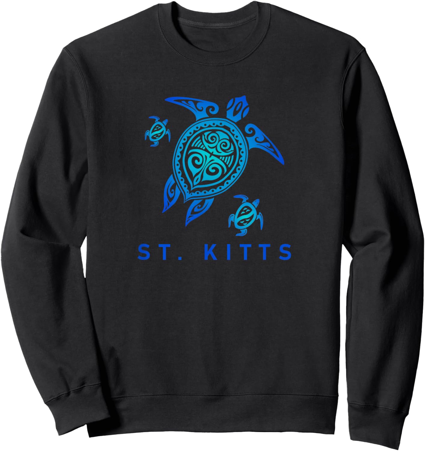 St. Kitts Sea Blue Tribal Turtle Sweatshirt - Sweatshirt | Black