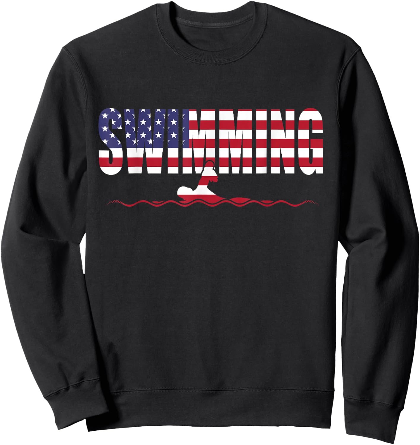 Swimming American Flag USA Flag Sport Team Fan Sweatshirt - Sweatshirt | Black