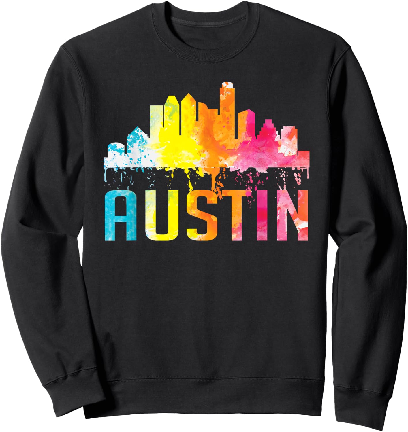 Austin Texas Watercolor Skyline Home State Souvenir Gift Sweatshirt - Sweatshirt | Black