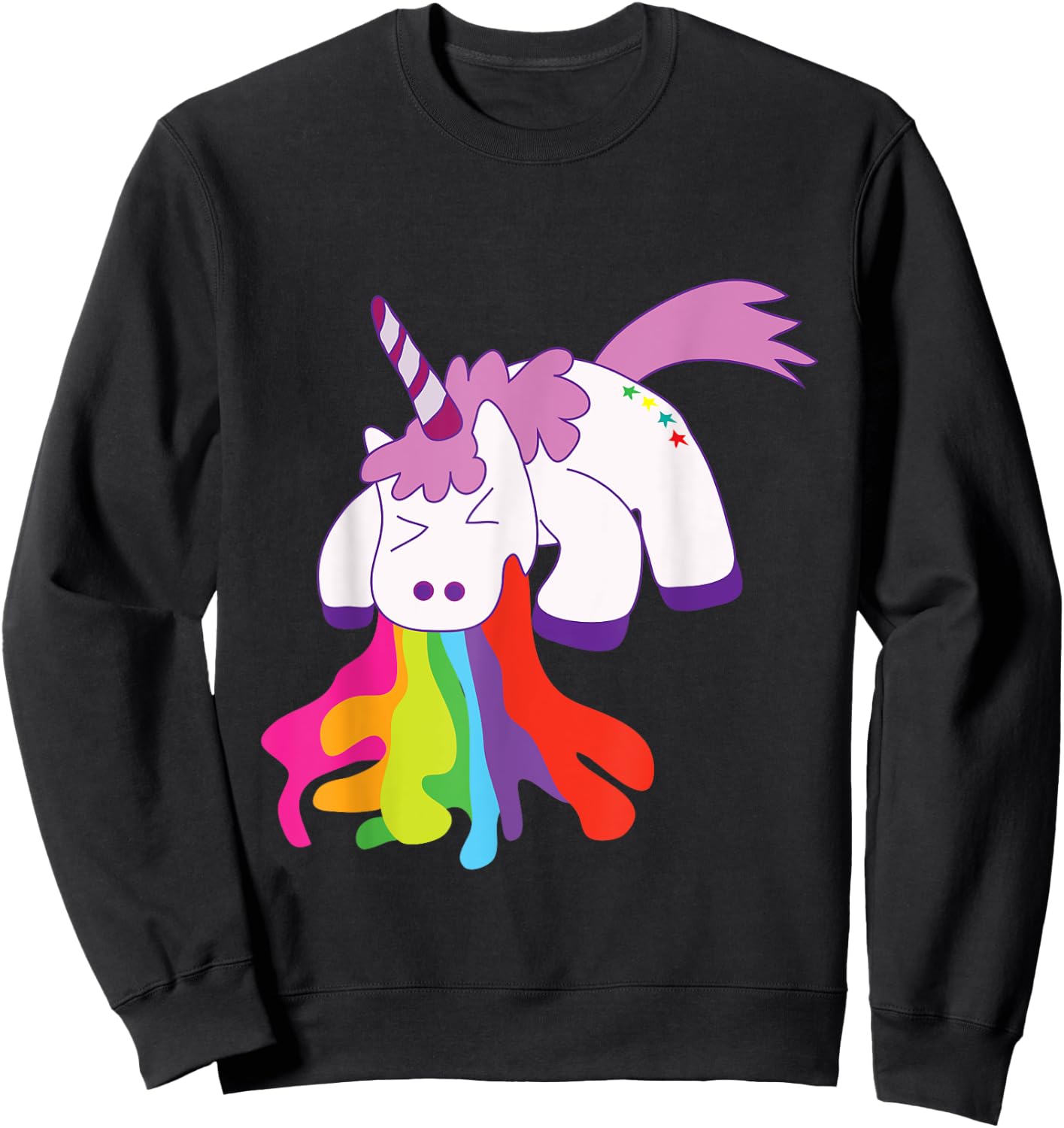 Unicorn Puking Rainbows Graphic T shirt Funny Rainbow Puke Sweatshirt - Sweatshirt | Black