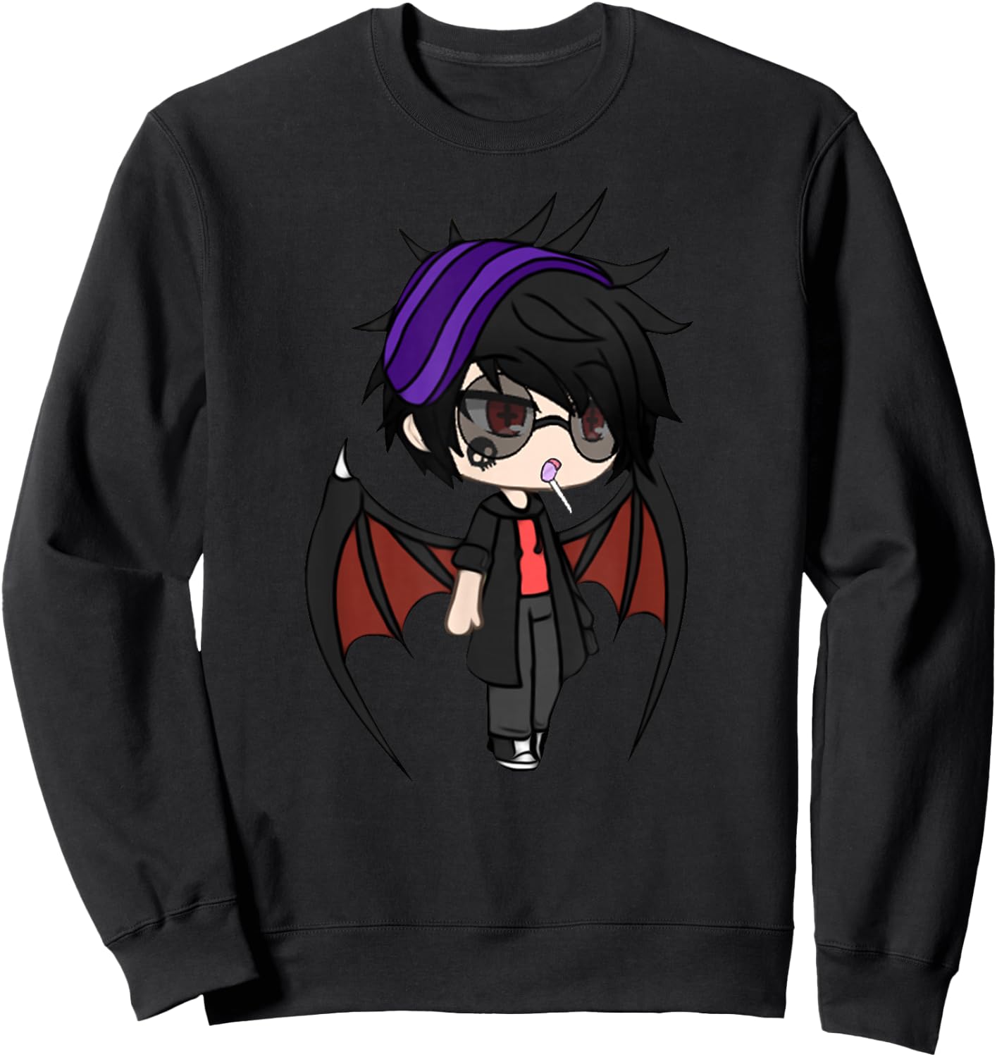 Cute Chibi style Kawaii Anime Vamp Boy with Vampire Wings Sweatshirt - Sweatshirt | Black