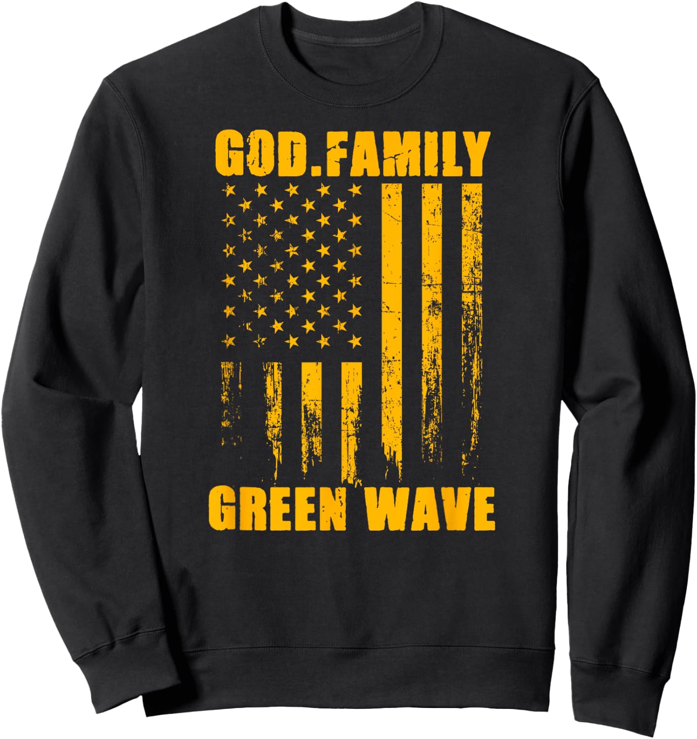 Gallatin Green Wave God. Family. Vintage USA Flag Sweatshirt - Sweatshirt | Black