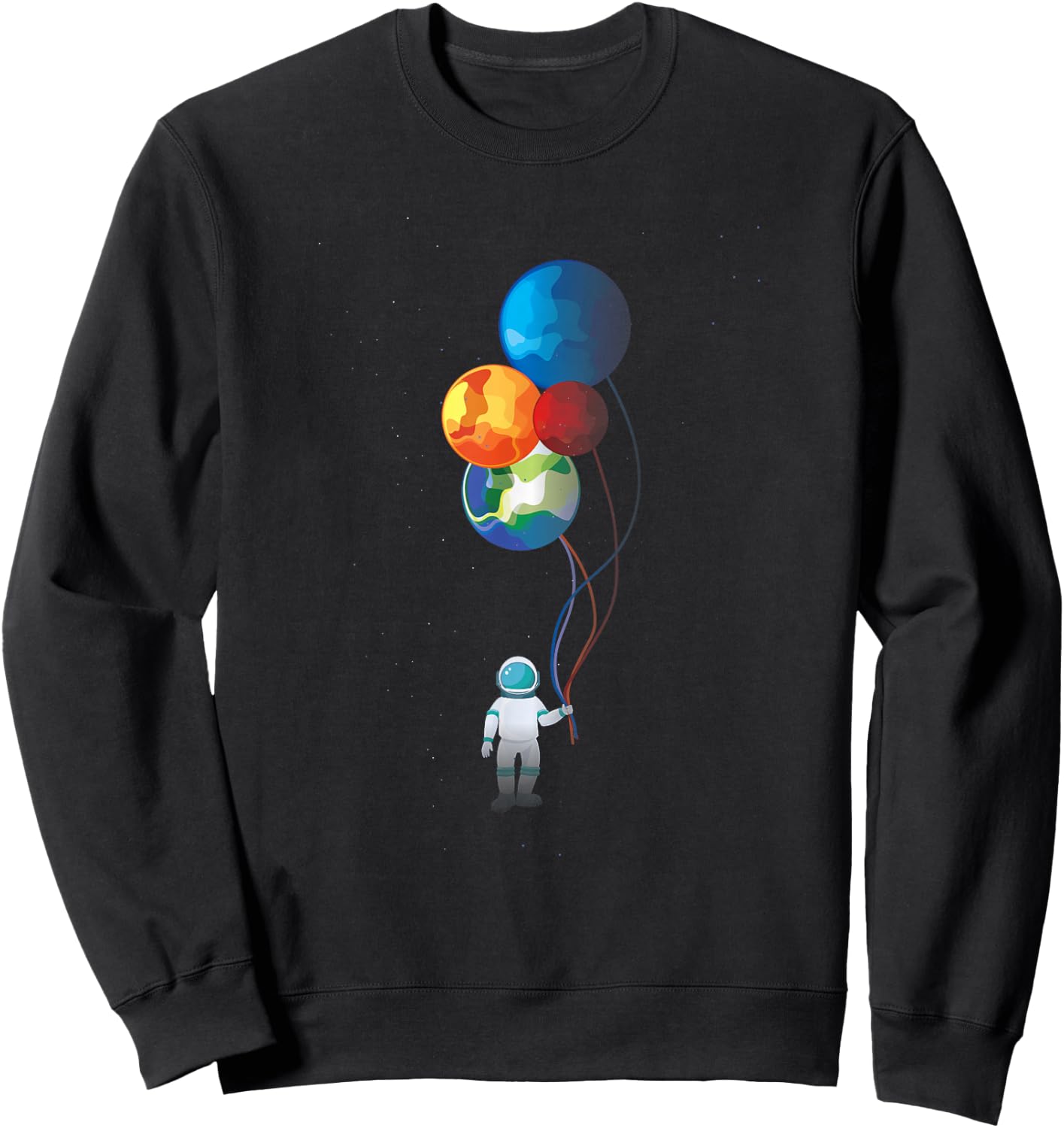 Astronaut in Space Holding Planet Balloon Cute Gift Sweatshirt - Sweatshirt | Black