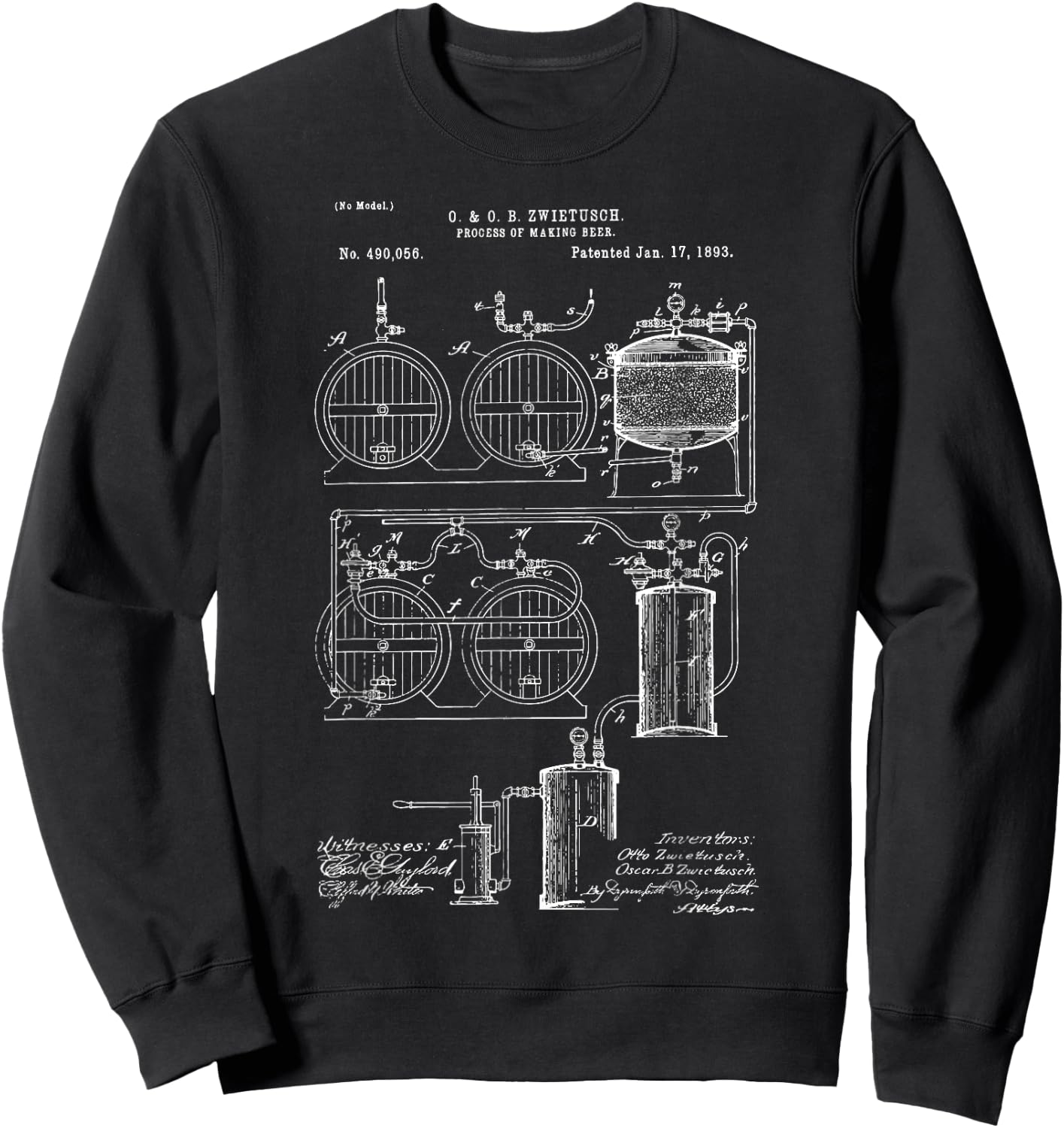 Craft Beer Brewing Classic Vintage Patent Brewery Brewer Sweatshirt - Sweatshirt | Black