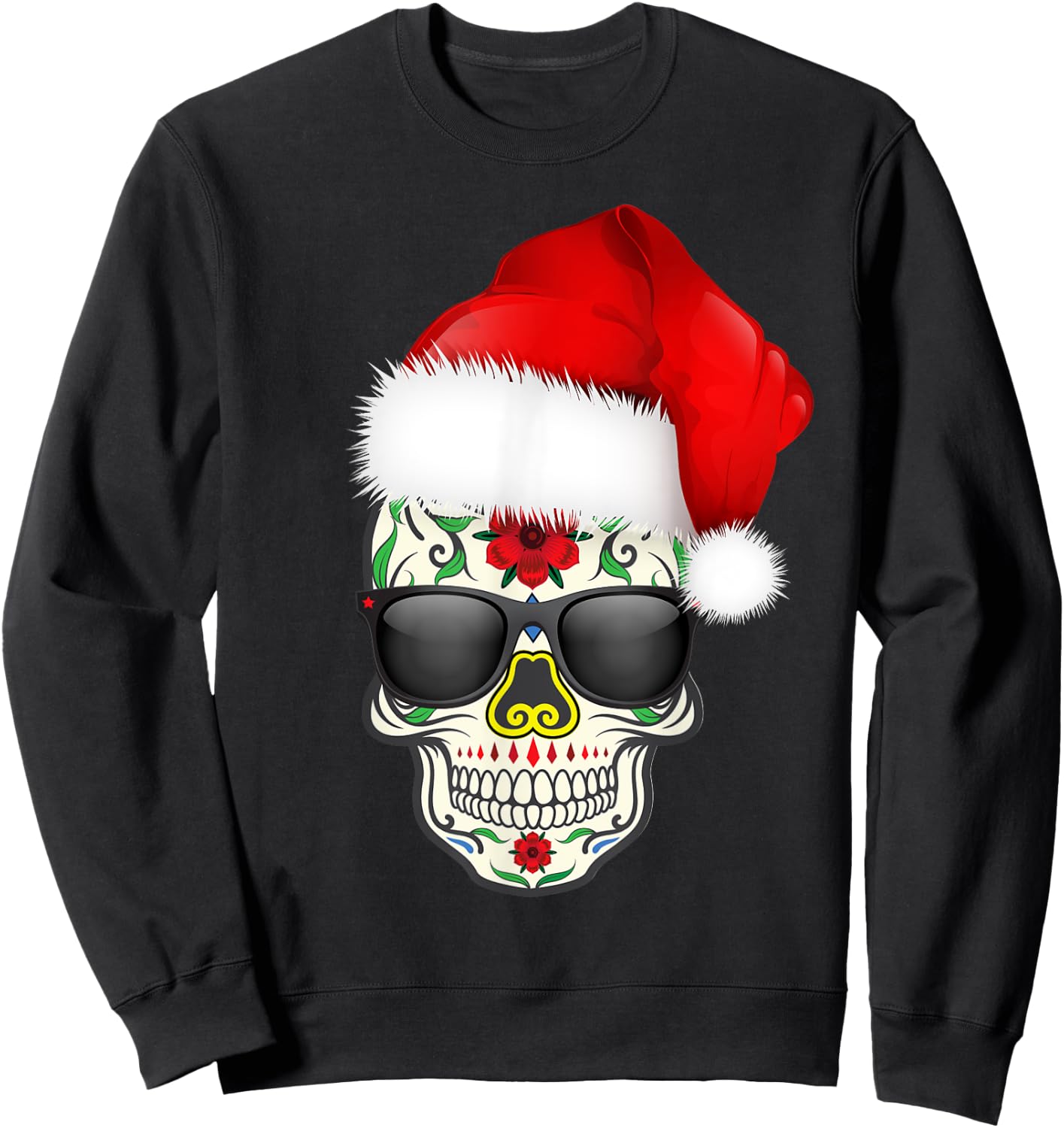 Christmas Hat Santa Day Of The Dead Sugar Skull Party Shirt Sweatshirt - Sweatshirt | Black