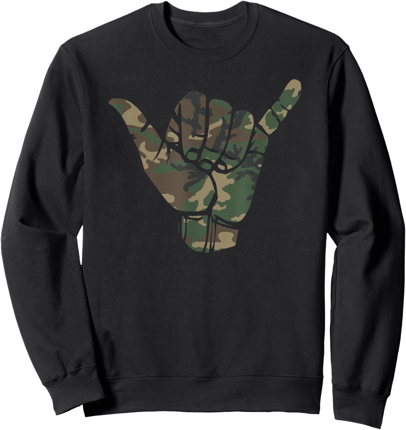 Surfs Up Camouflage Hawaii Shaka Sign Shirt Art-Retro Shaka Sweatshirt - Sweatshirt | Black