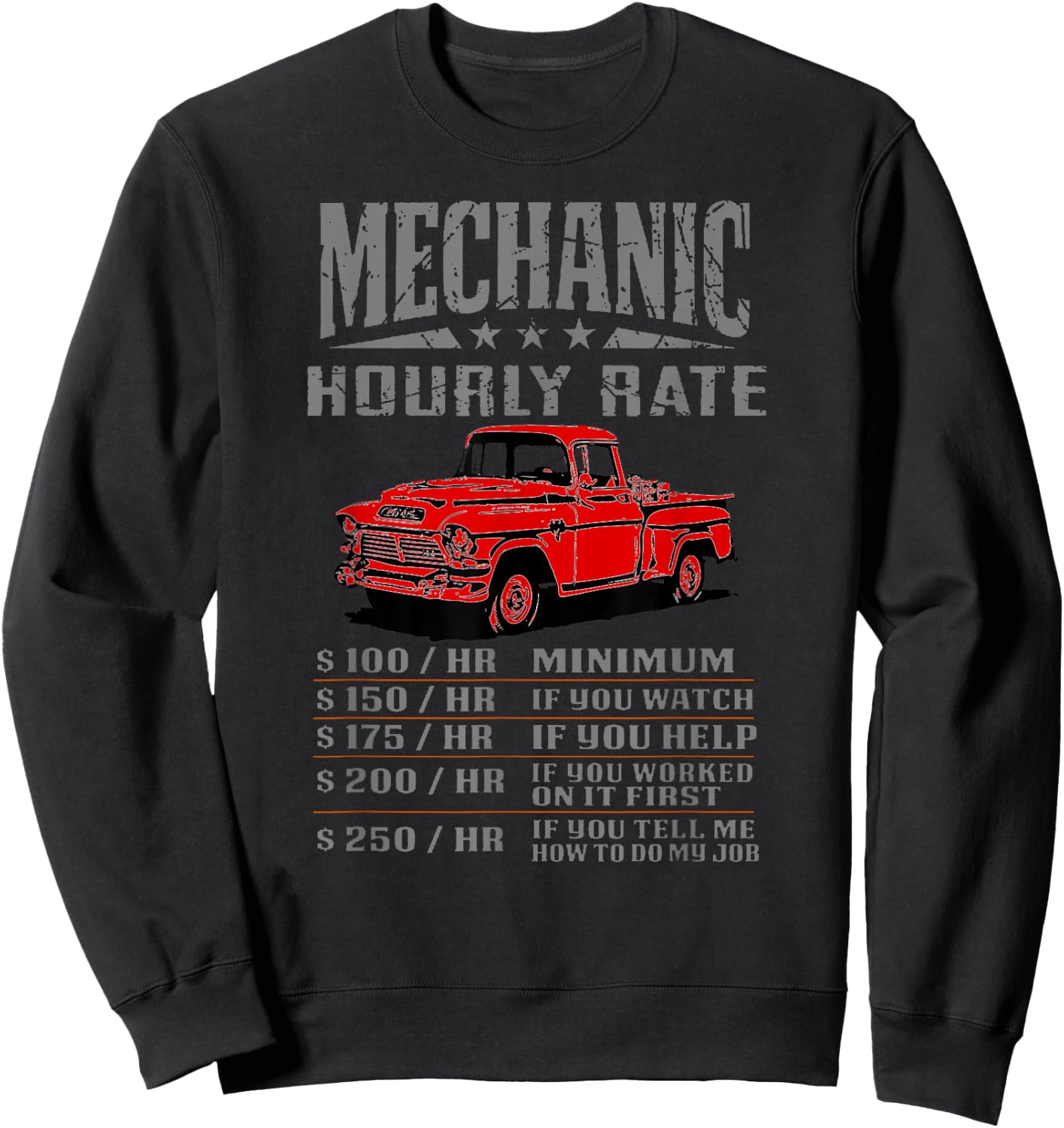 Funny Auto Mechanic Hourly Rate Gift Labor Rates Sweatshirt - Sweatshirt | Black
