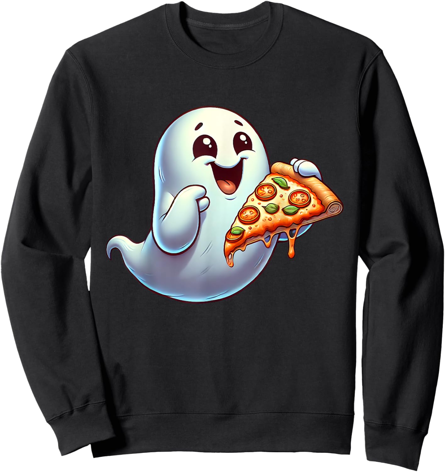 Ghost Eating Pizza Halloween Men Women Kids Sweatshirt - Sweatshirt | Black