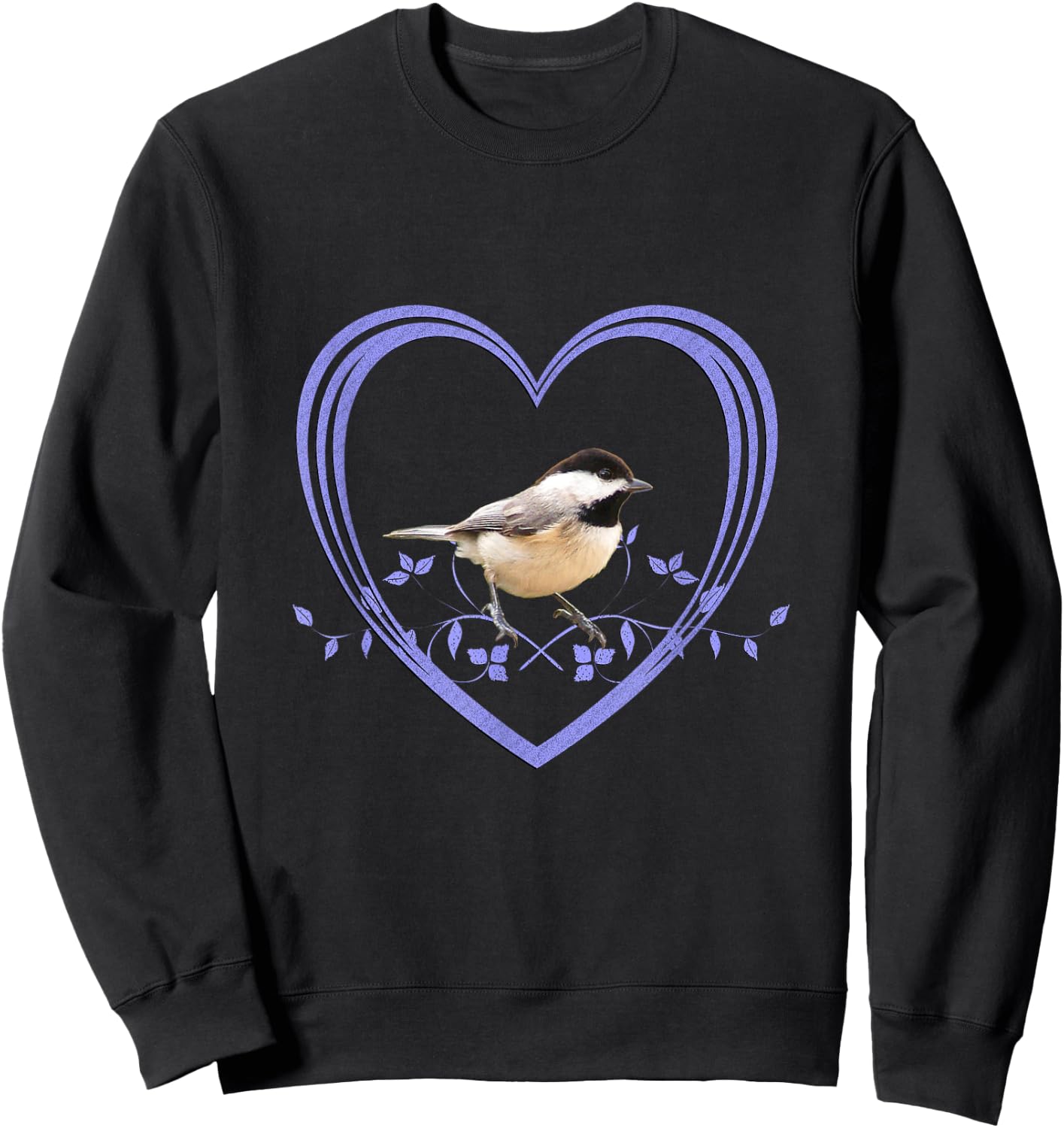 Pretty Chickadee In Heart Sweatshirt - Sweatshirt | Black