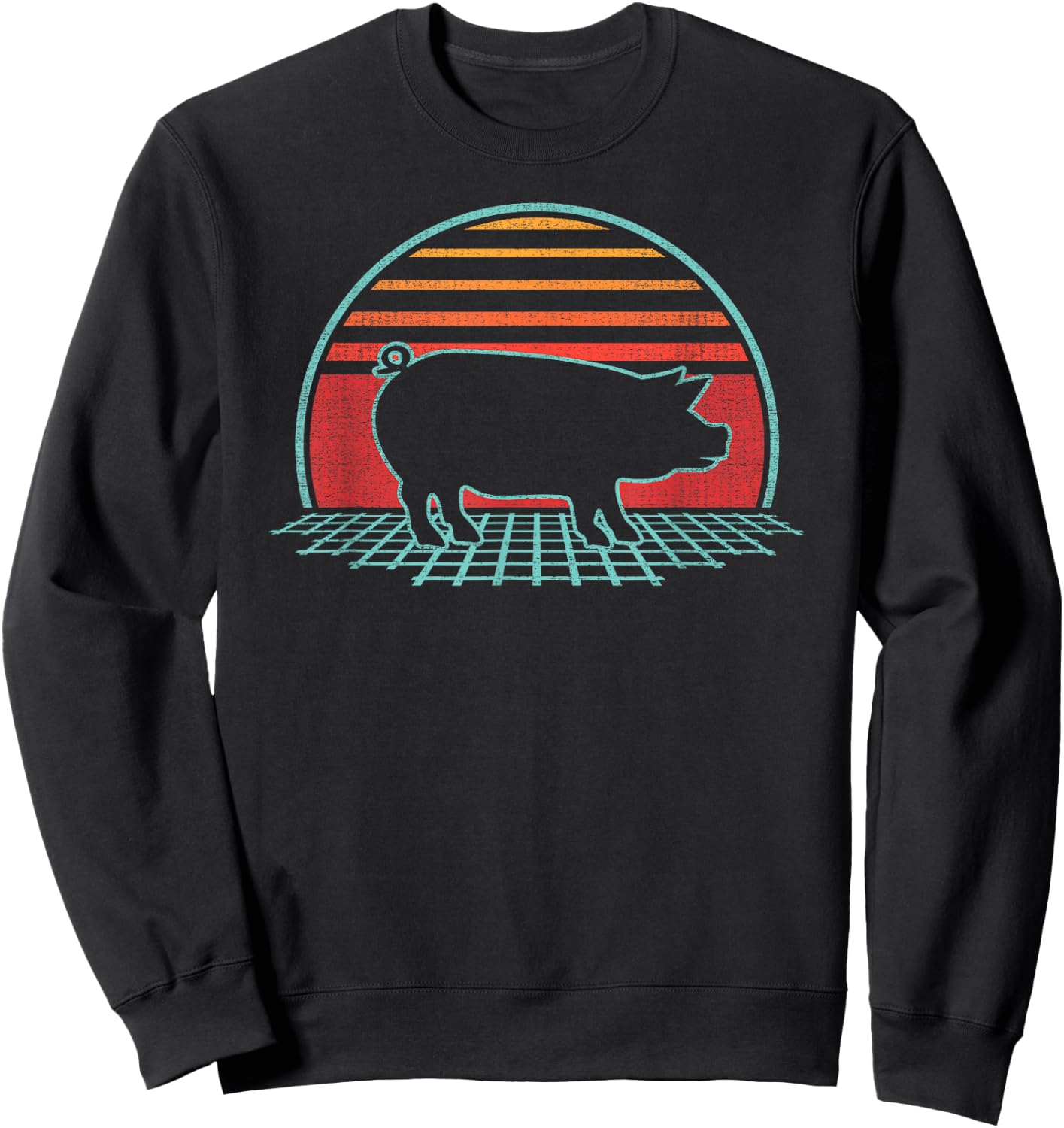 Pig Lover Farmer Farm Animal Retro Vintage 80s Style Sweatshirt - Sweatshirt | Black