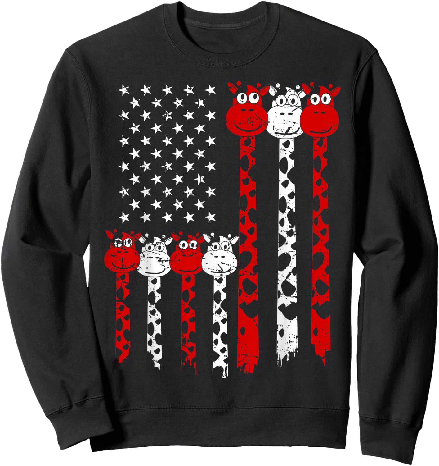 American Flag Giraffe 4th of July Cute USA Gift Sweatshirt - Sweatshirt | Black