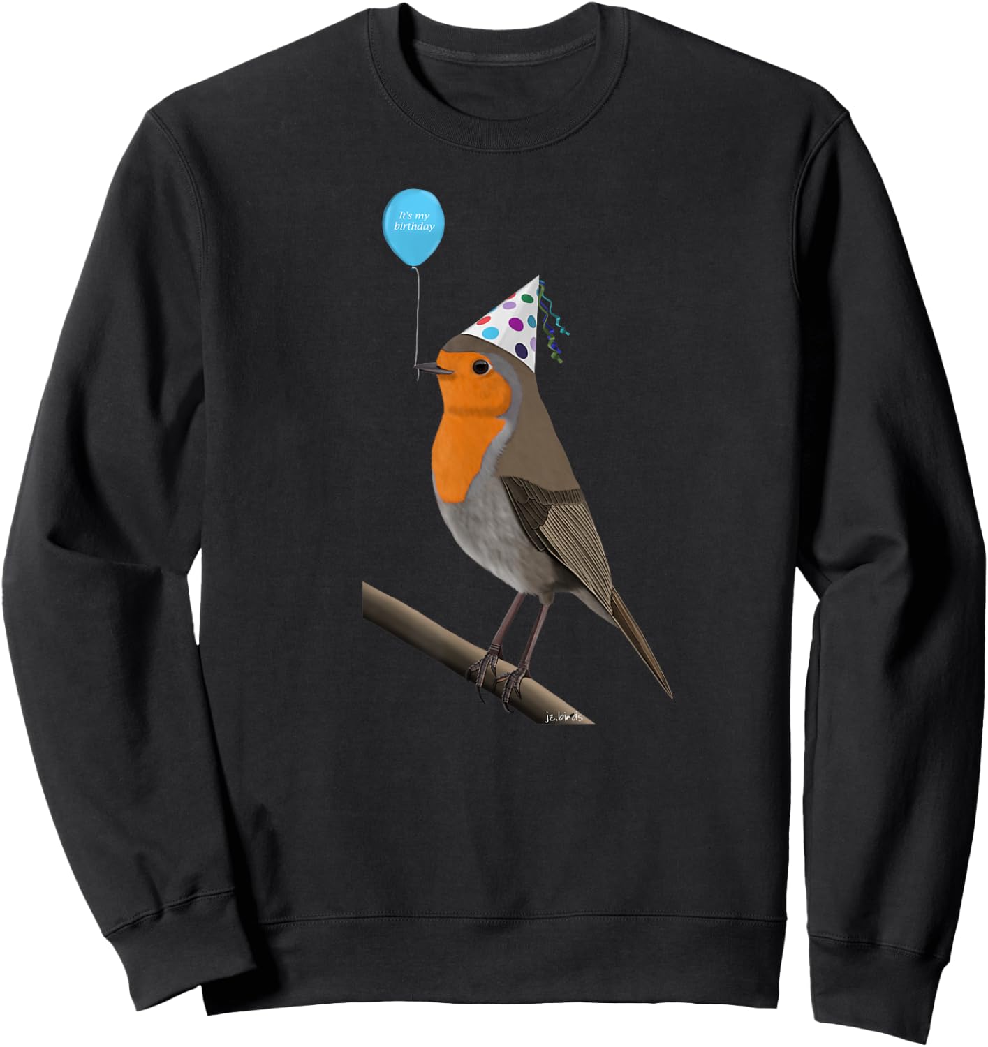 Bird Motif Robin Bird Animal Drawing Birthday Sweatshirt - Sweatshirt | Black