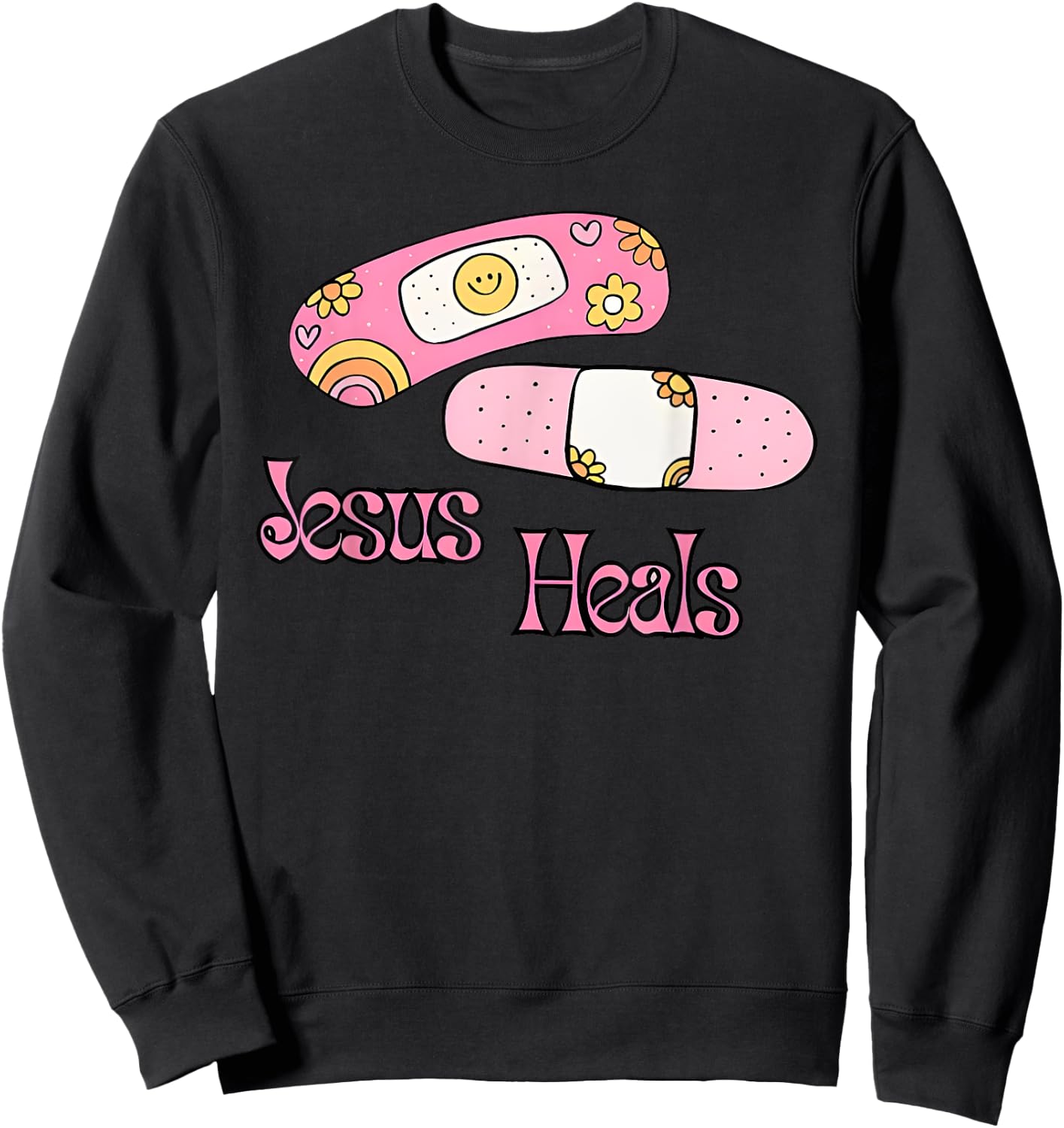 Jesus Heals Print Bandages Bandaids Sweatshirt - Sweatshirt | Black