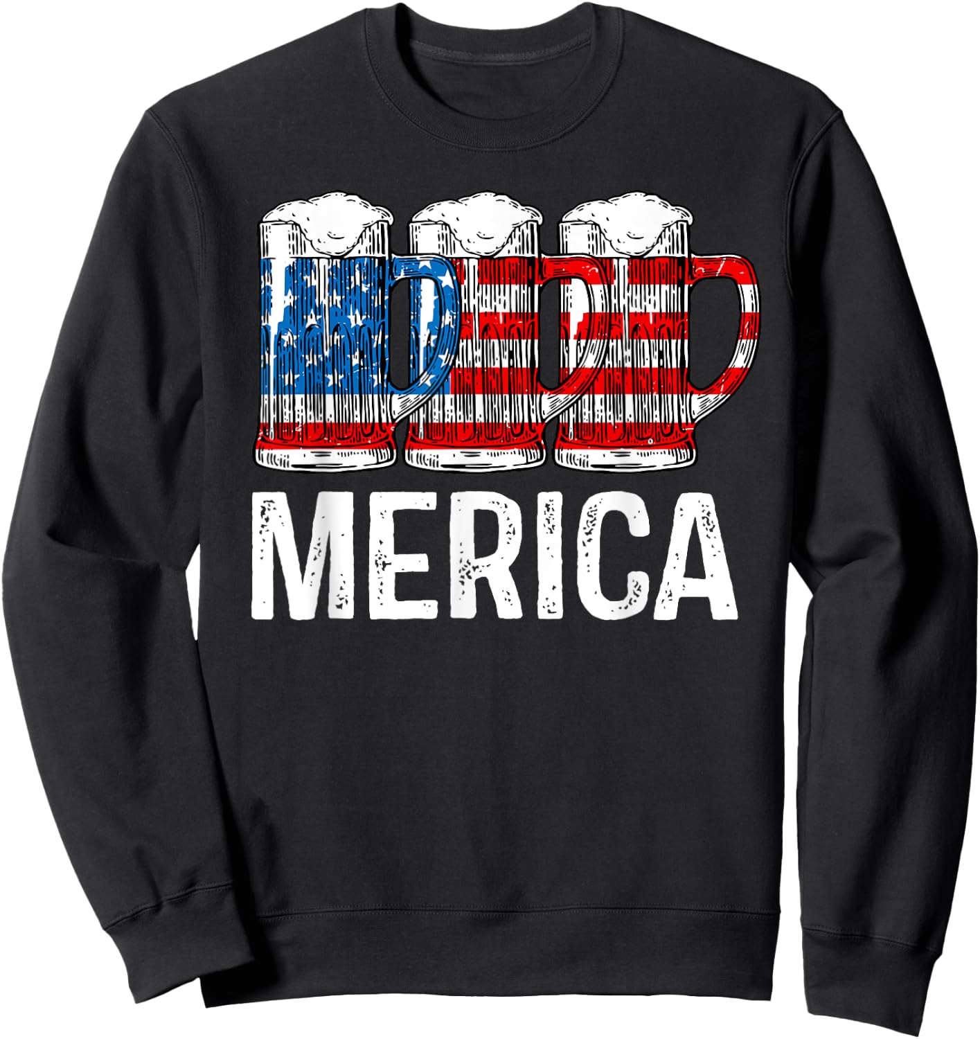 Merica Beer American Flag T shirt 4th of July Shirt Gift Men Sweatshirt - Sweatshirt | Black