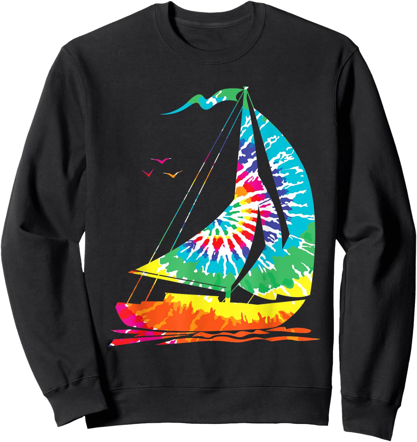 Fun Sailing Hippie Rainbow Tie Dyeing Sailing Boat Sweatshirt - Sweatshirt | Black
