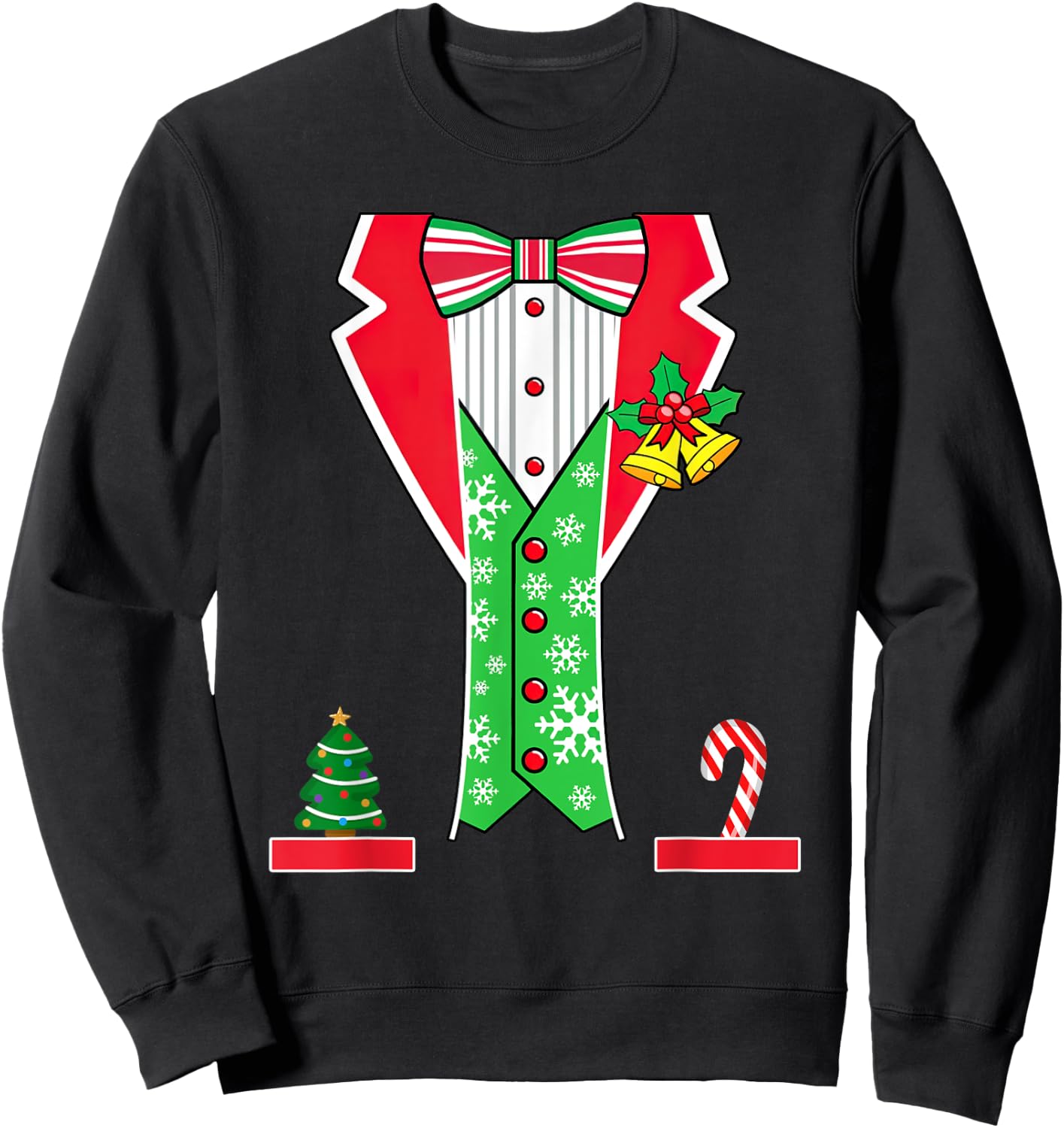 Christmas Tuxedo Costume Funny Xmas Tux Bowtie Men Boys Kids Sweatshirt - Sweatshirt | Black