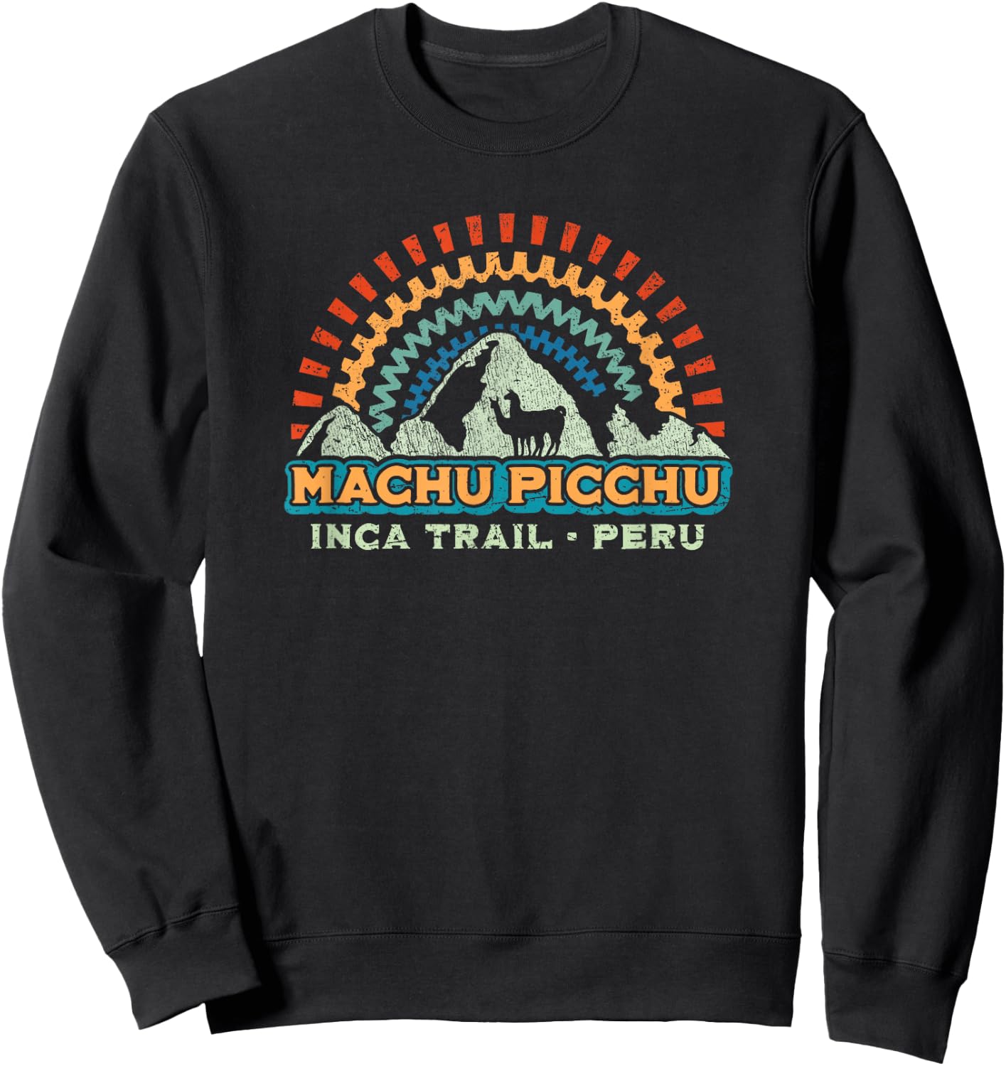 Machu Picchu Retro Llama | Cuzco Peru | Vintage Inca Trail Sweatshirt - Sweatshirt | Black