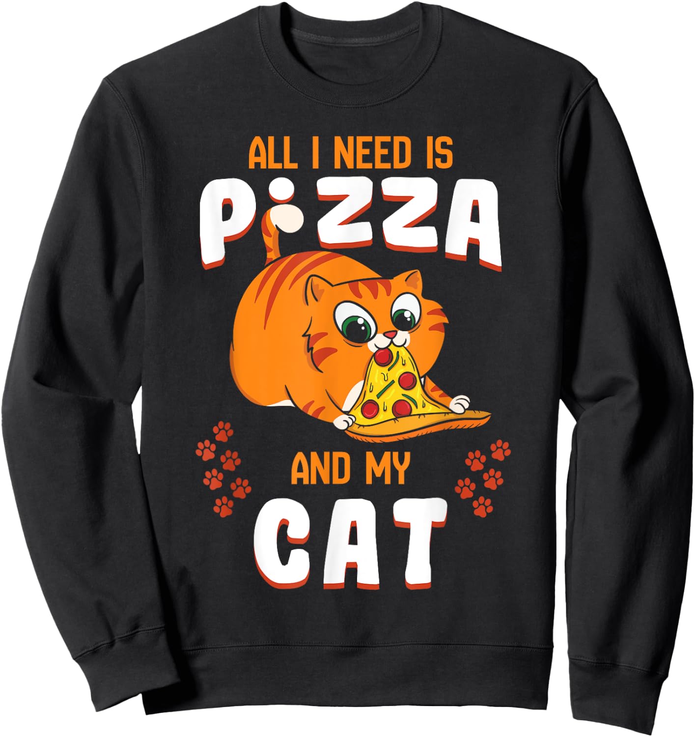 Cat Eating Pizza Shirt Pepperoni Slice Kitten Lover Paw Gift Sweatshirt - Sweatshirt | Black