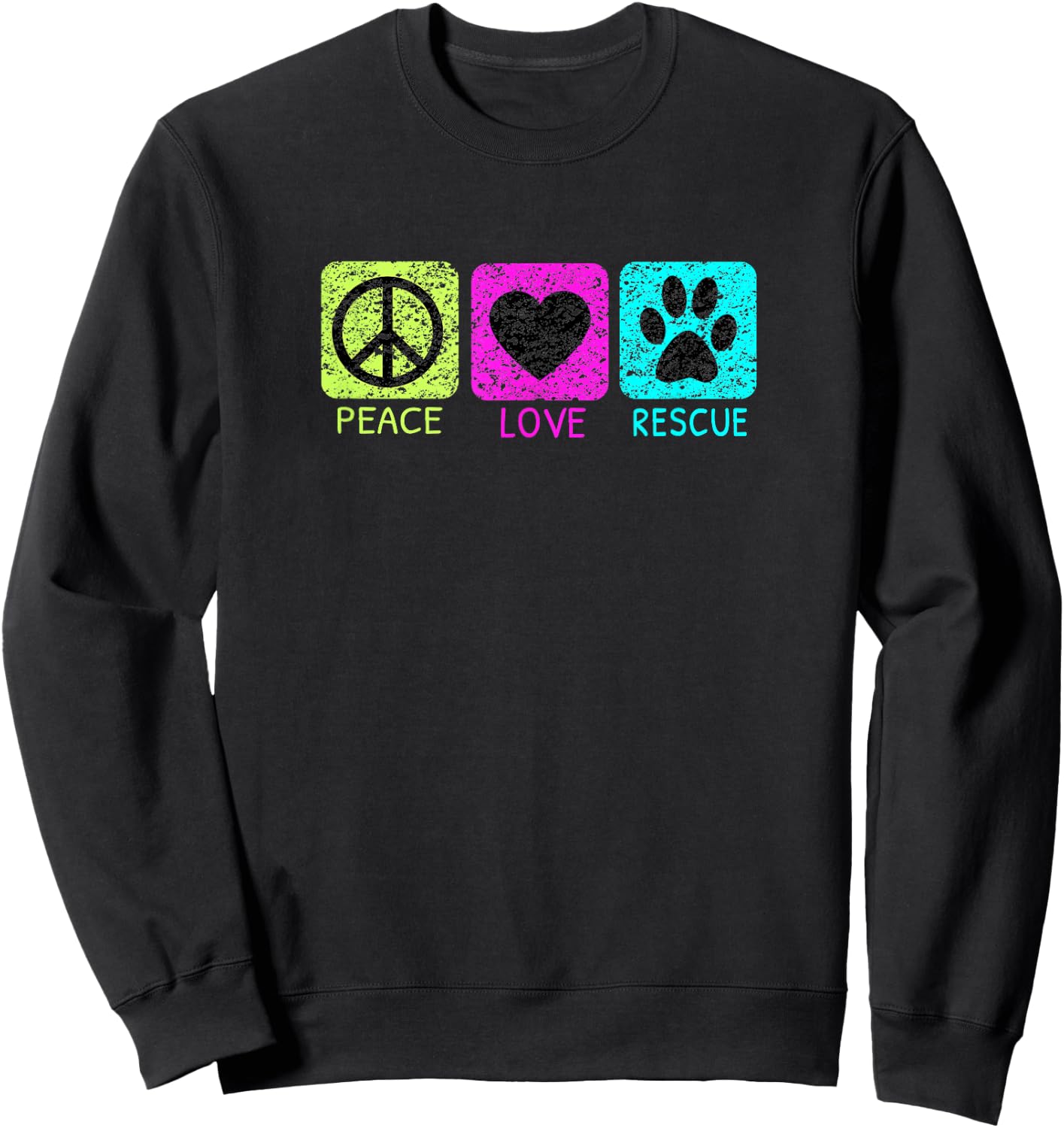 Peace Love Rescue Dogs Retro Distressed Graphic Design Sweatshirt - Sweatshirt | Black