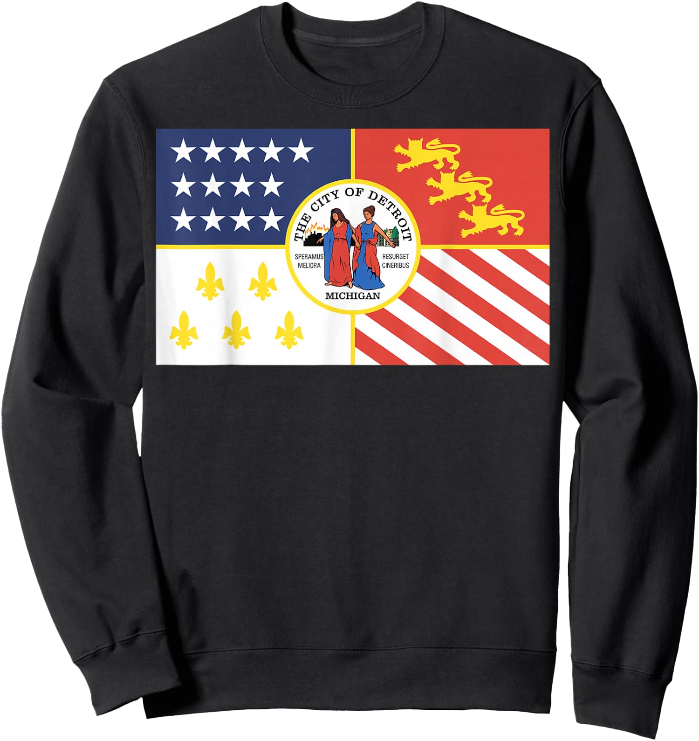 Flag of Detroit Michigan T Shirt Sweatshirt - Sweatshirt | Black