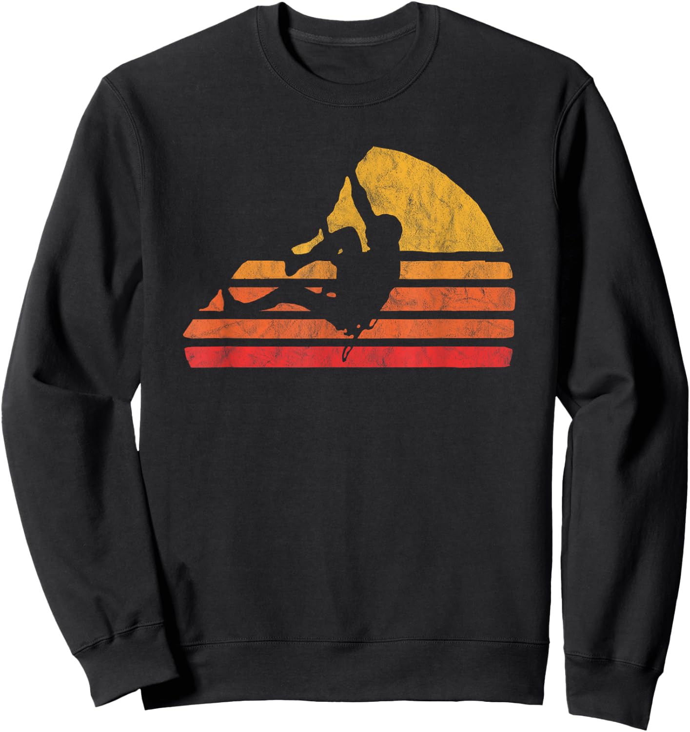Bouldering Distressed Retro Rock Climbing 80's Sun Graphic Sweatshirt - Sweatshirt | Black