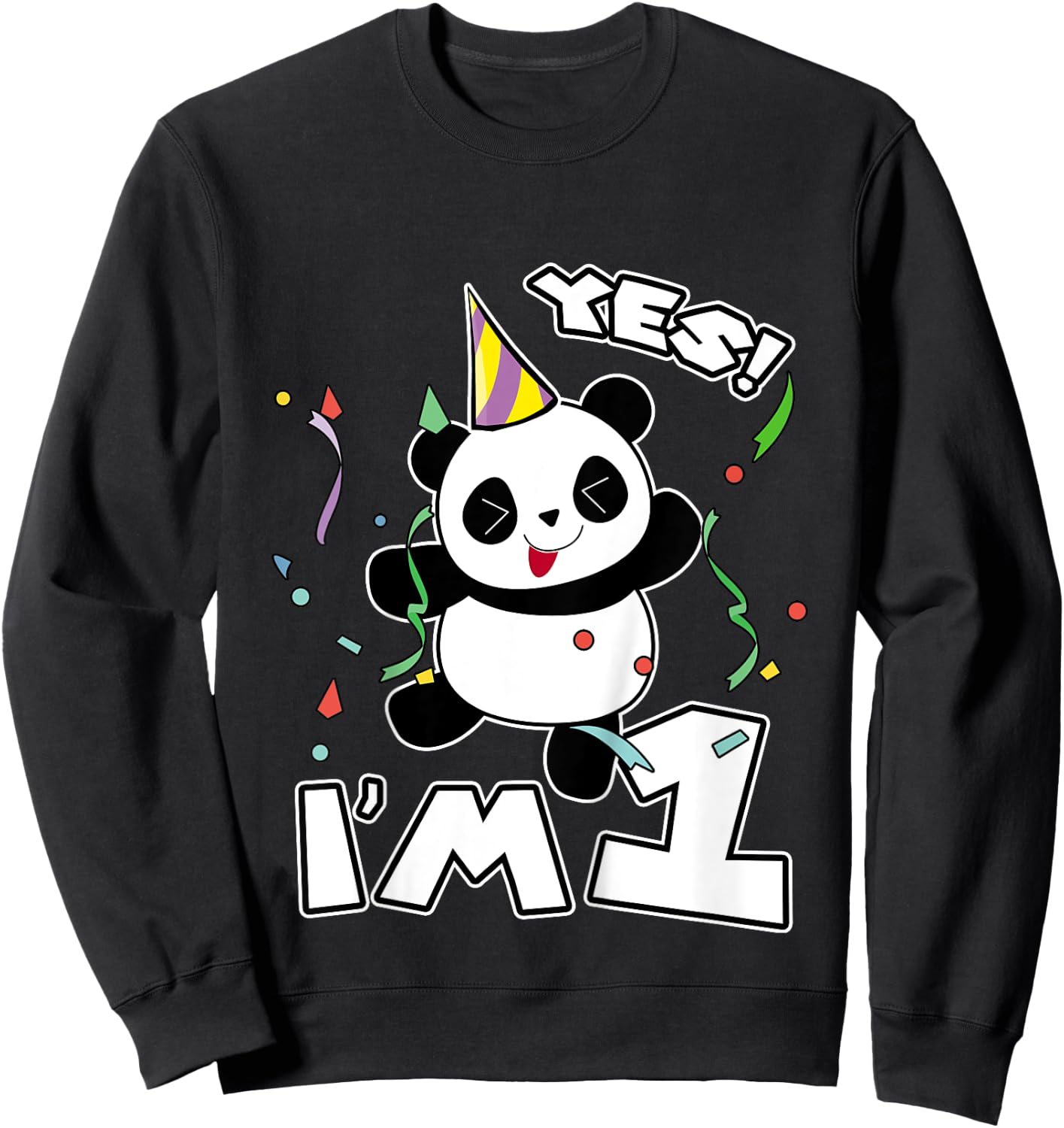 Kids 1st Birthday Panda Shirt Yes I'm 1 Panda Costume Gift Sweatshirt - Sweatshirt | Black