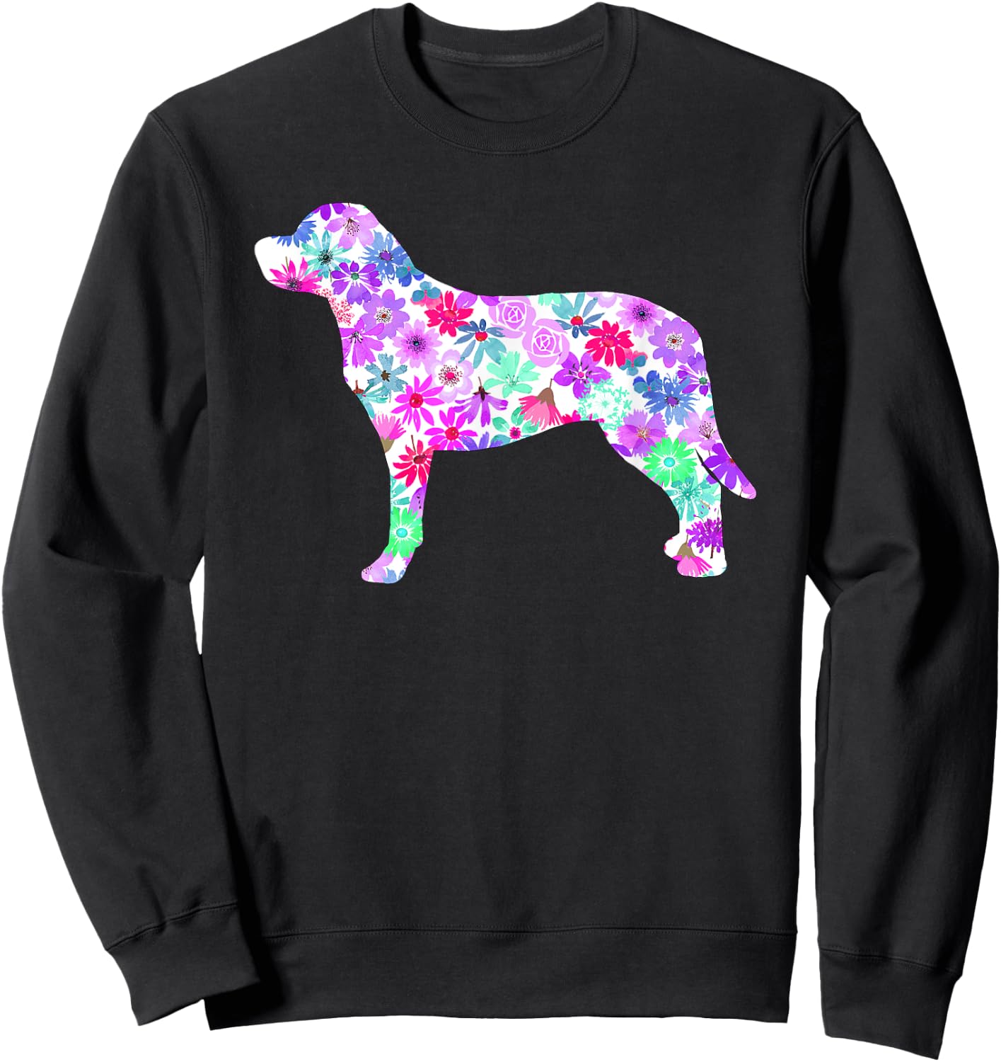 Colorful Watercolor Art Floral Flower Labrador Retriever Sweatshirt - Sweatshirt | Black