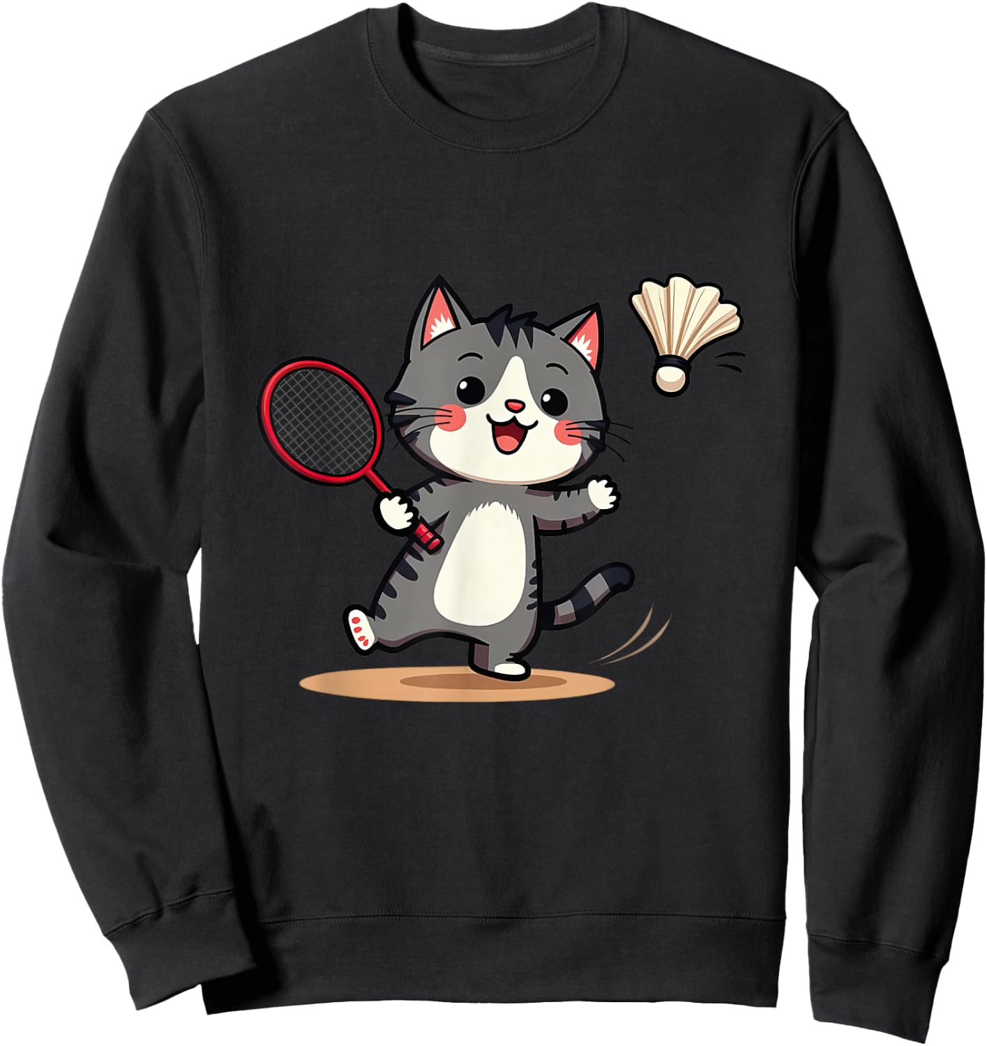 Funny Badminton Cute Cat Racket Shuttlecock Sweatshirt - Sweatshirt | Black