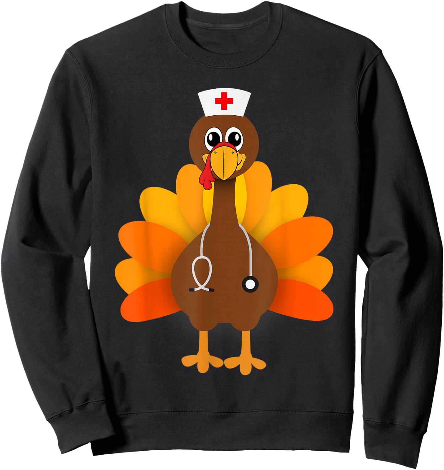 Thanksgiving Scrub Tops Women Turkey Nurse Holiday Nursing Sweatshirt - Sweatshirt | Black