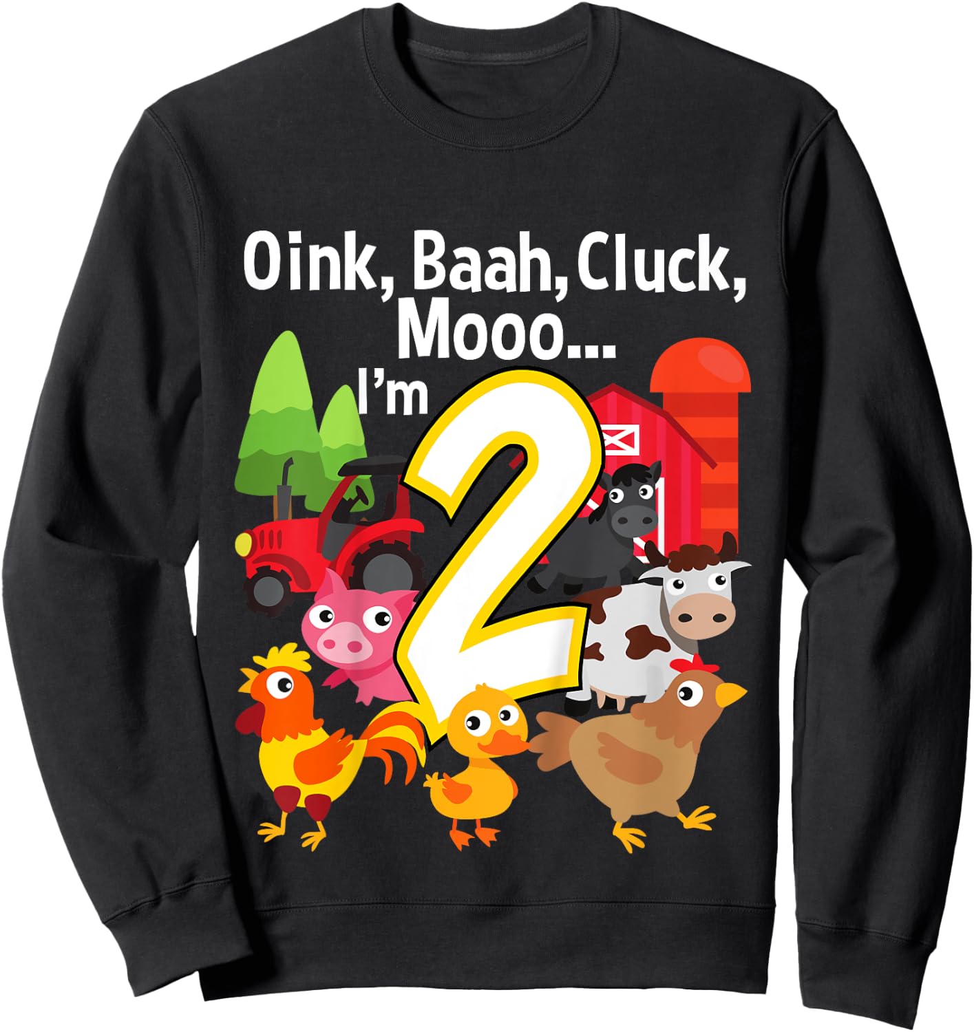 2 Year Old Farm Birthday Party Animal Barn Sounds 2nd Gift Sweatshirt - Sweatshirt | Black