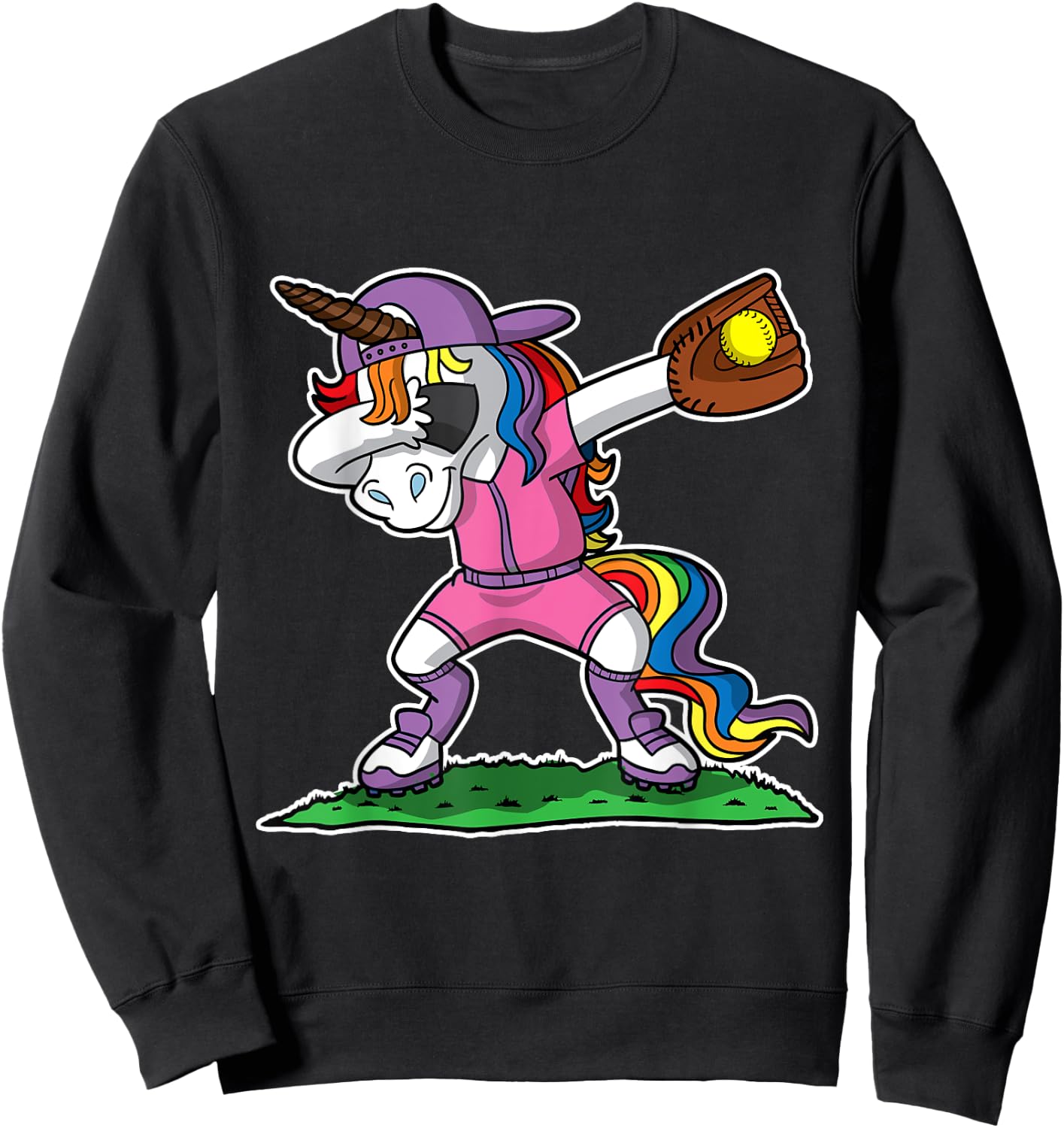 Dabbing Unicorn Softball Girls Women Kids Youth Toddler Teen Sweatshirt - Sweatshirt | Black