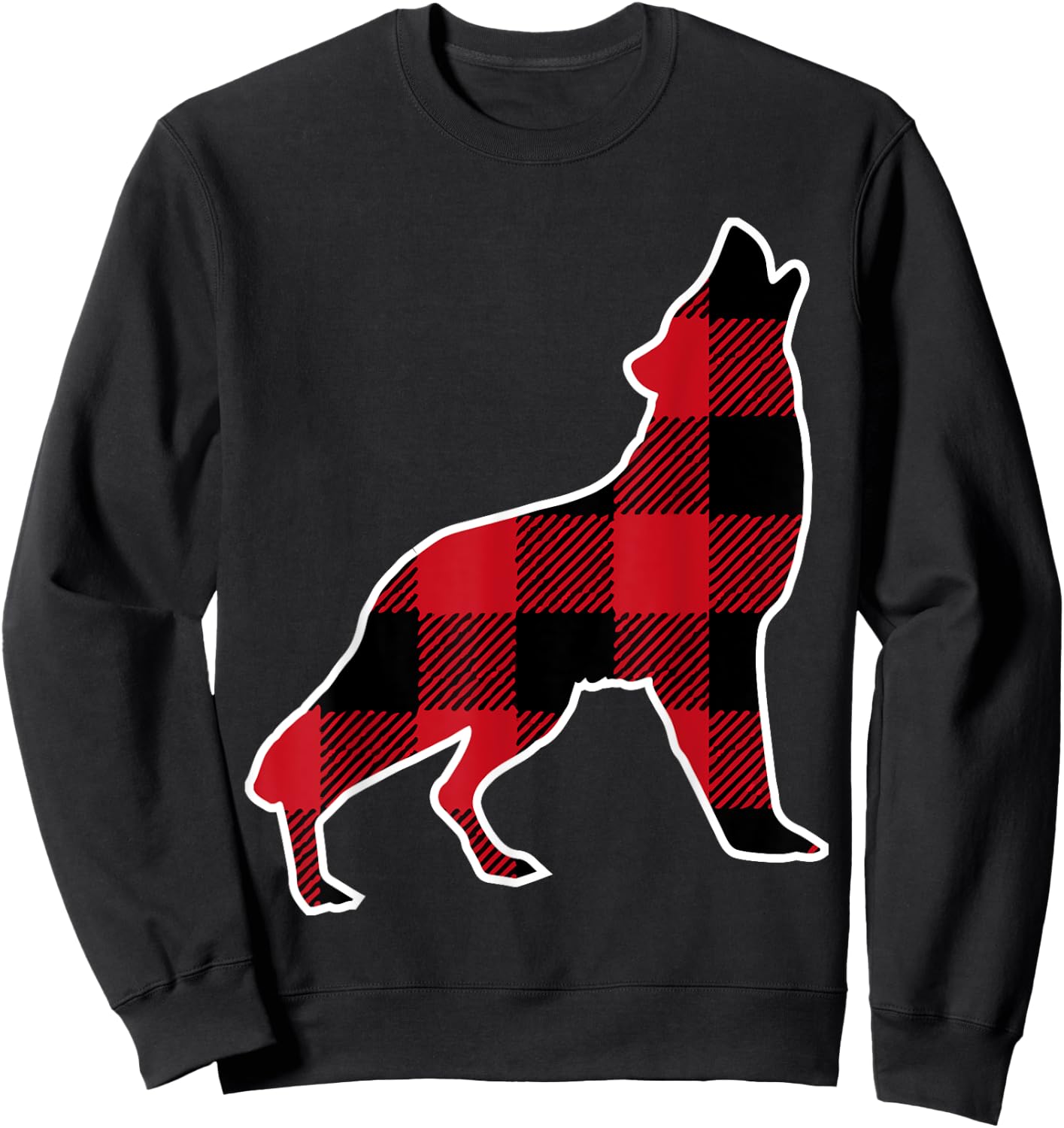Wolf Family | Red Plaid Buffalo Matching Family Pajama Sweatshirt - Sweatshirt | Black