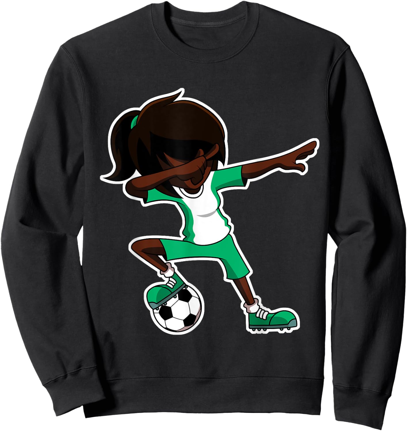Dabbing Soccer Girl Nigeria Jersey, Nigerian Kids Dab Gifts Sweatshirt - Sweatshirt | Black