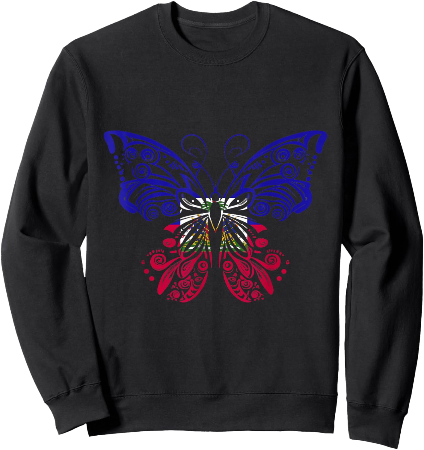 Haitian Pride Butterfly Haitian Flag Haiti Haitian Roots Sweatshirt - Sweatshirt | Black