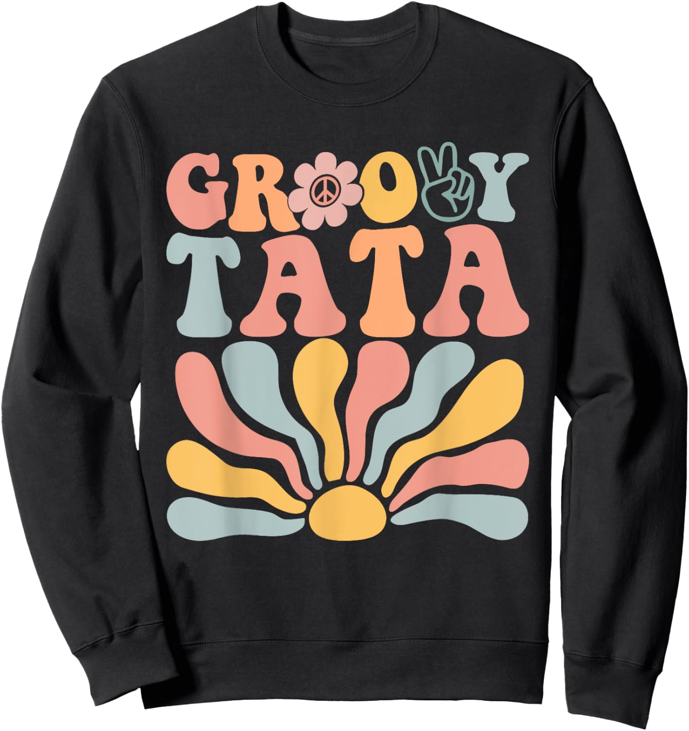 Groovy Retro Tata Matching Family 1st Birthday Party Sweatshirt - Sweatshirt | Black
