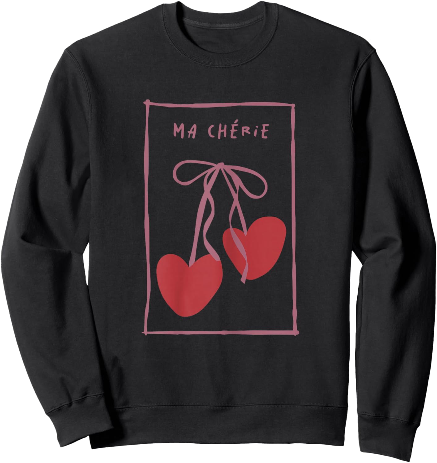 Ma Chérie Cherry Hearts Romantic Coquette Bow Ribbon Retro Sweatshirt - Sweatshirt | Black
