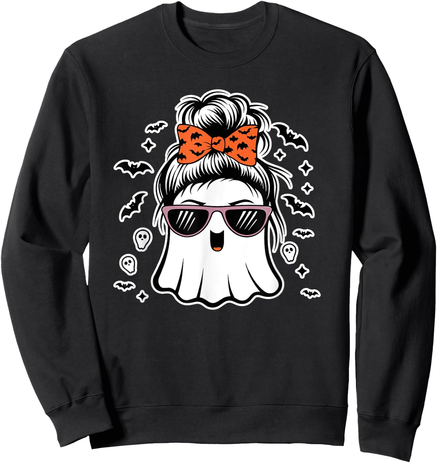 Cute Ghost Messy Bun Mom Halloween Messy Hair Bun Moms Life Sweatshirt - Sweatshirt | Black