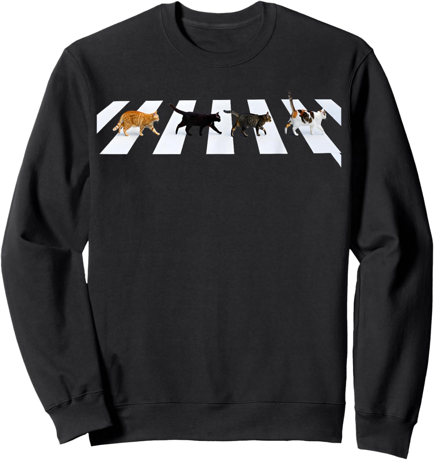 Cat Crosswalk Parody - Colorful Cats Crossing Road Funny Sweatshirt - Sweatshirt | Black