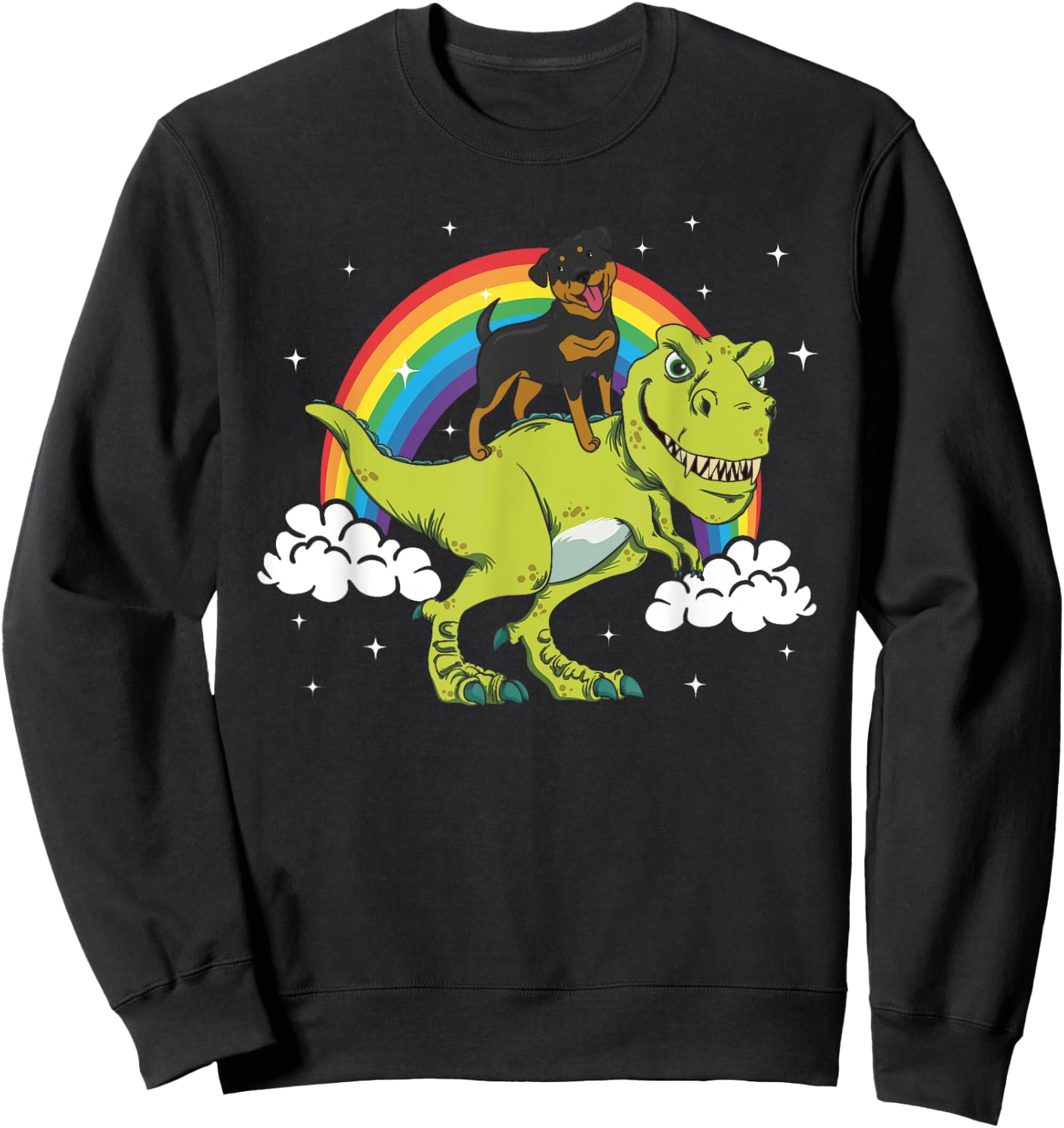 T-Rex Dinosaur Rottweiler Dog Riding Tyrannosaurus Dino Women Girls Kids Sweatshirt - Sweatshirt | Black