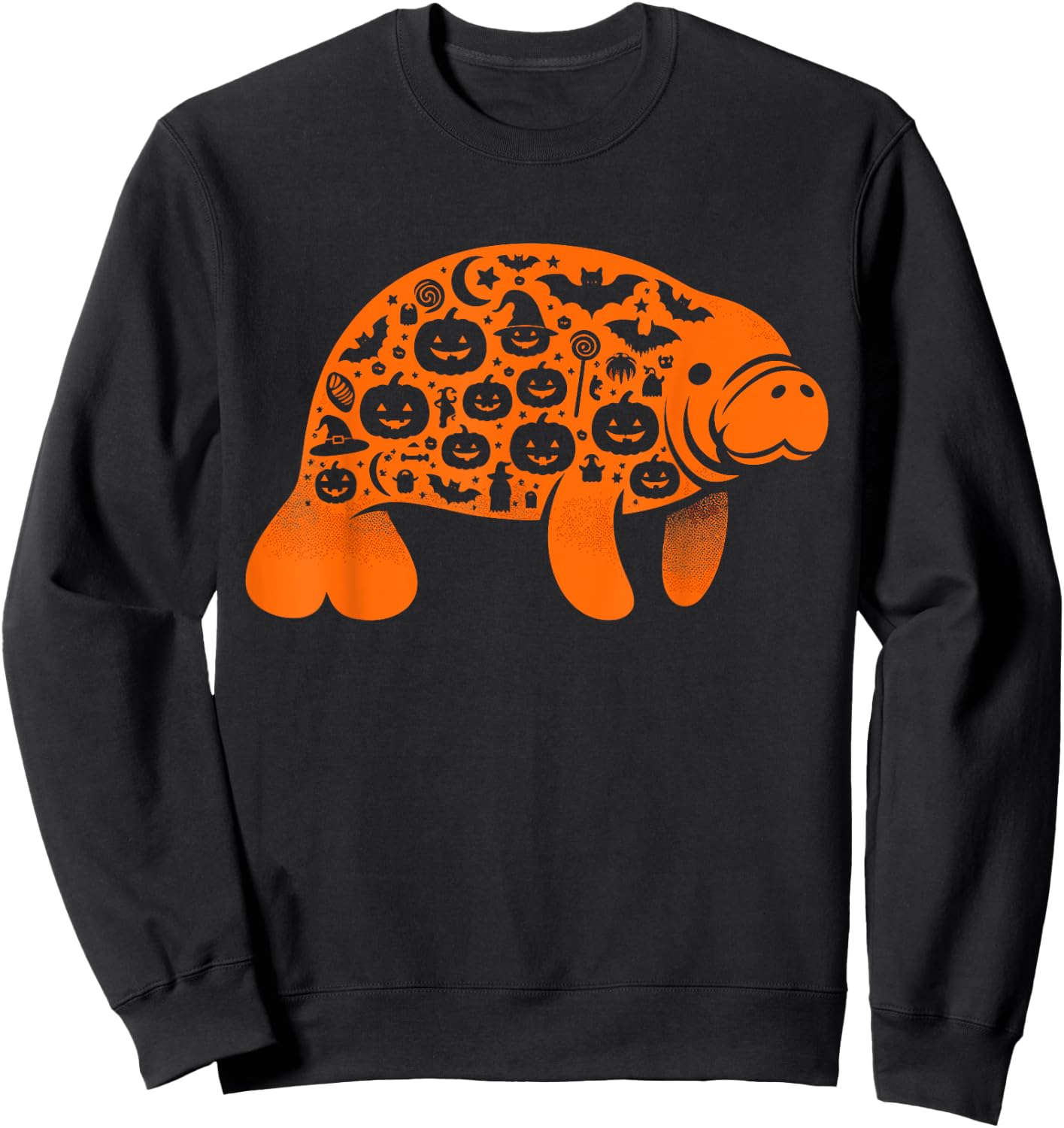 Funny Pumpkin Manatee Candy Halloween Kids Sweatshirt - Sweatshirt | Black