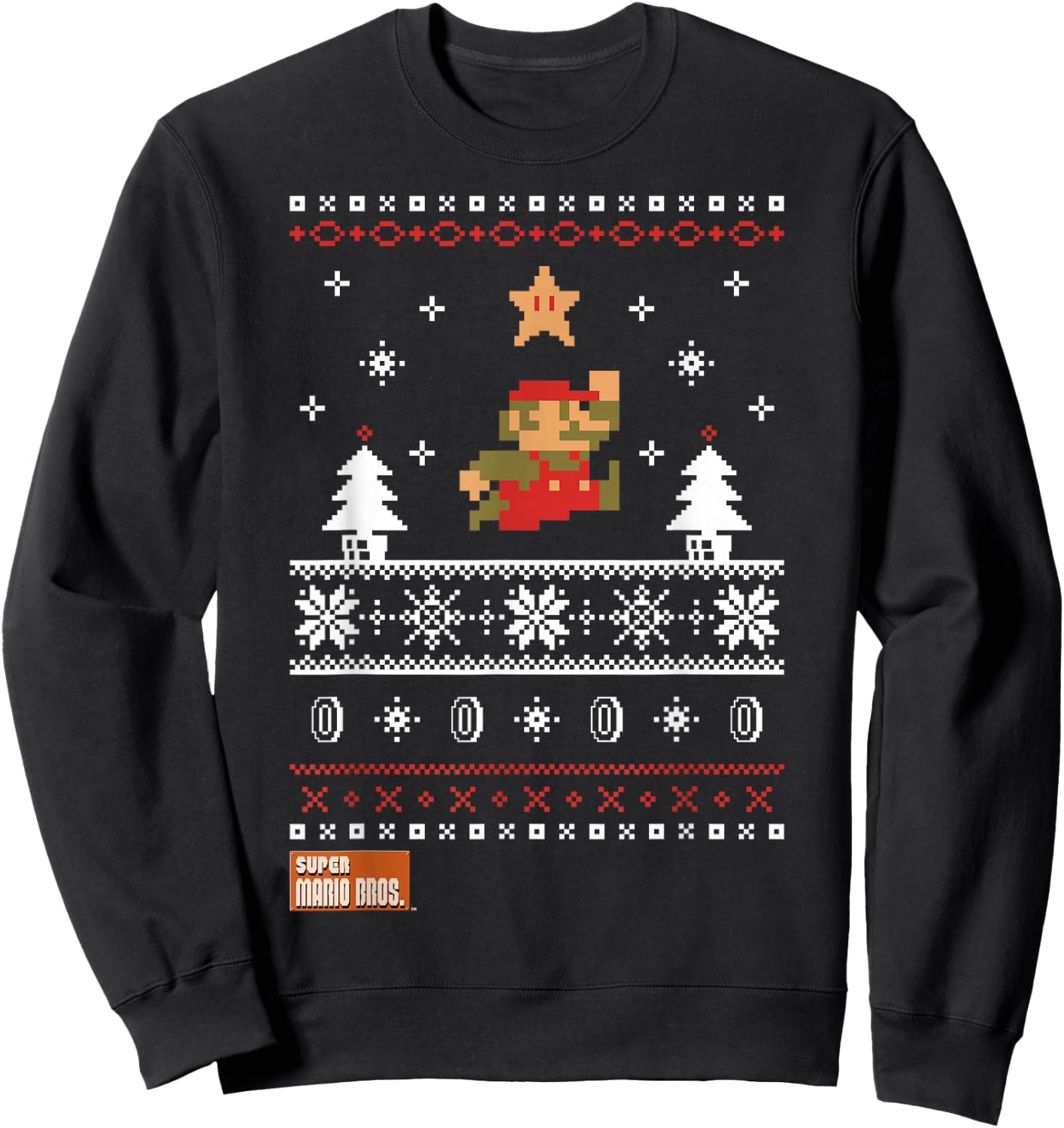 Nintendo Super Mario Christmas Star Pixels Graphic Sweatshirt - Sweatshirt | Black