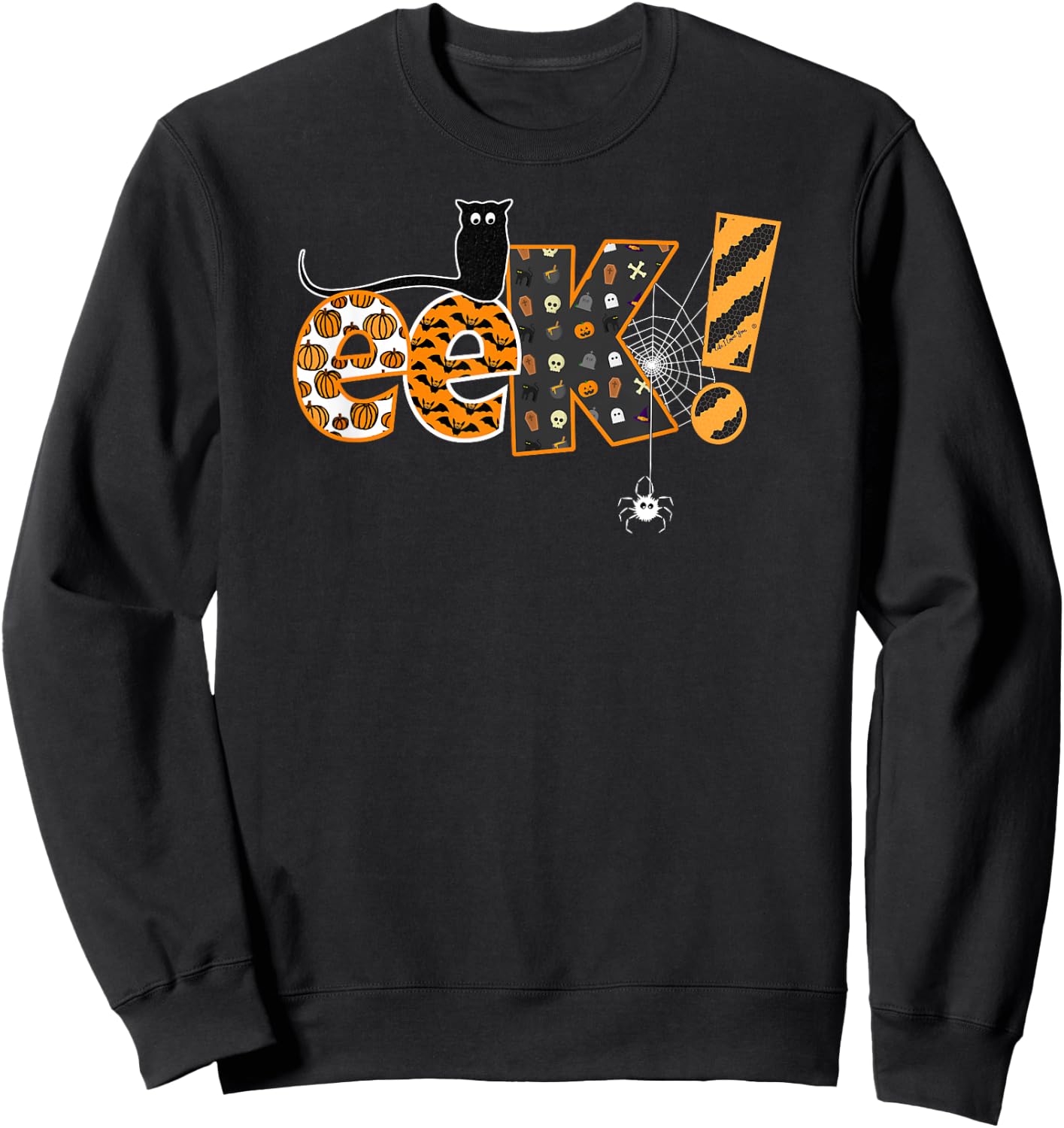 Boo Halloween EEK! Design with Funny Cat and Spider Women Kids Sweatshirt - Sweatshirt | Black