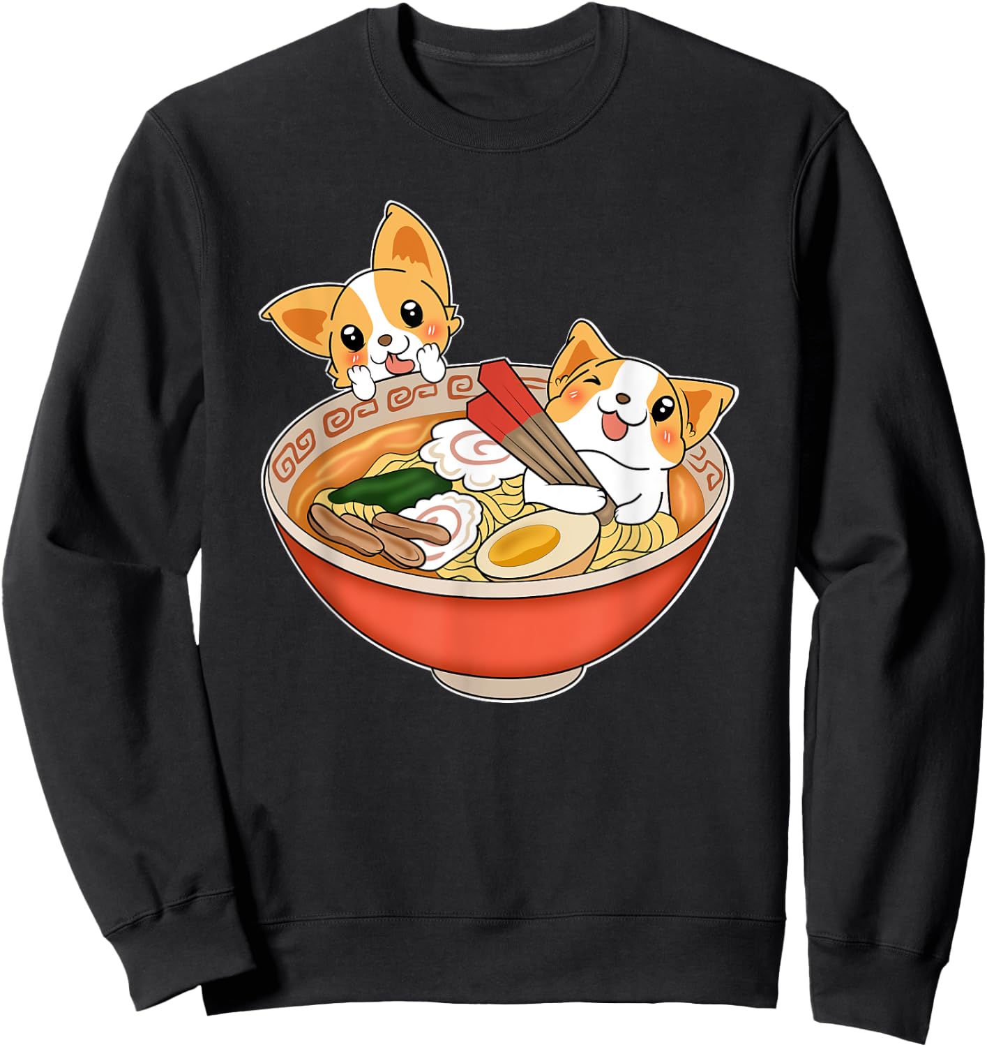 Kawaii Japanese Anime Corgi Dog Funny Ramen Gift Sweatshirt - Sweatshirt | Black