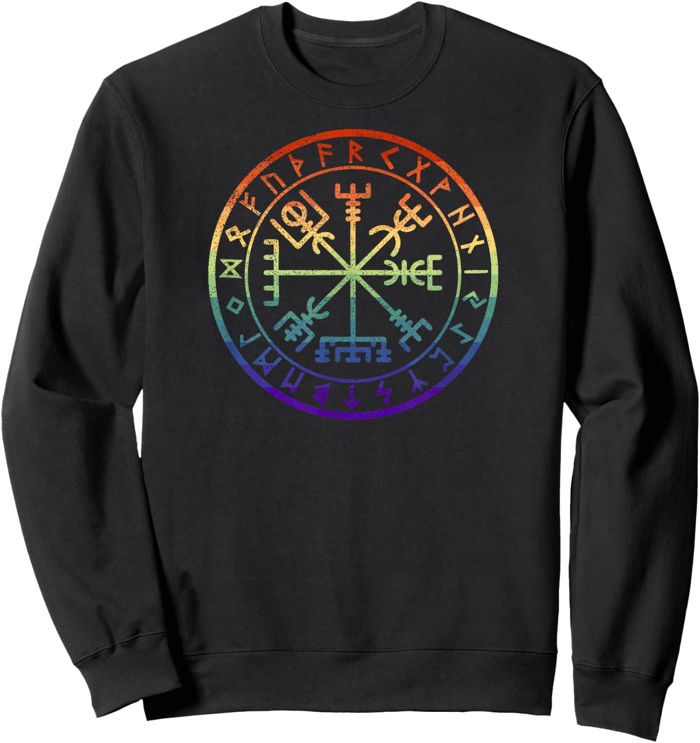 Rainbow Gay Pride Norse Viking Rune Compass Vegvisir Sweatshirt - Sweatshirt | Black