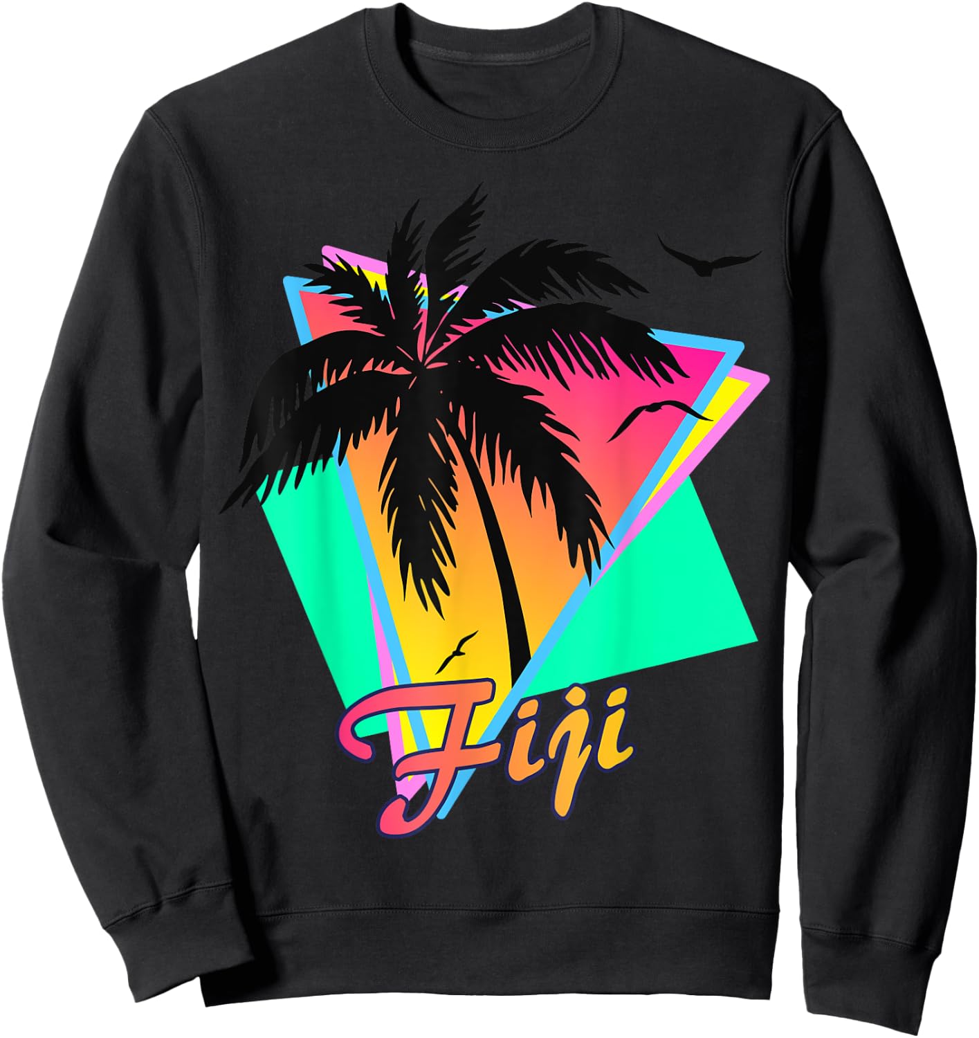 Fiji 80s Tropical Summer Beach Palm Tree Sunset Men Women Kids Sweatshirt - Sweatshirt | Black