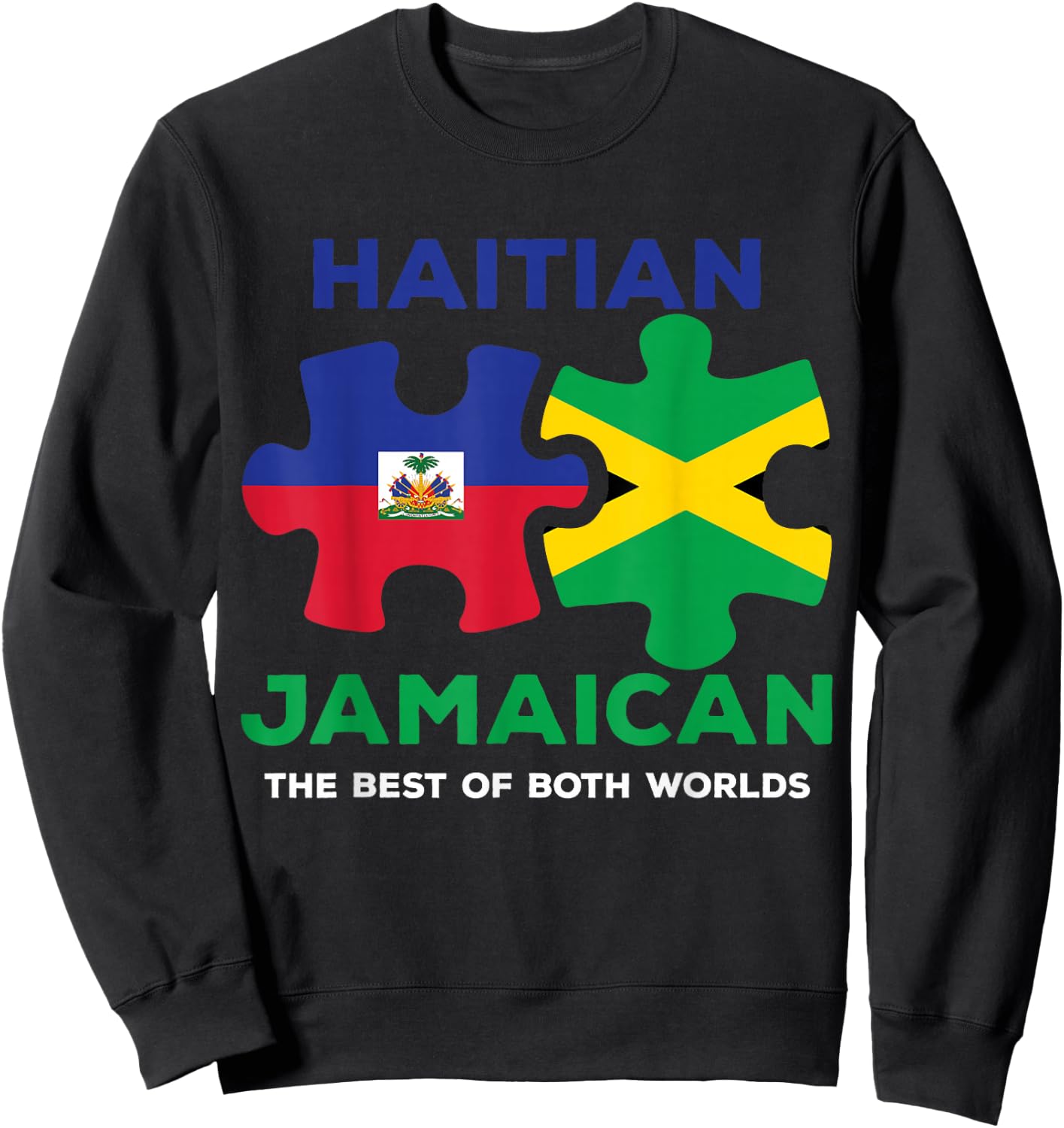 Haiti Jamaica Haitian Jamaican Ayiti Flag Day Combo Puzzle Sweatshirt - Sweatshirt | Black