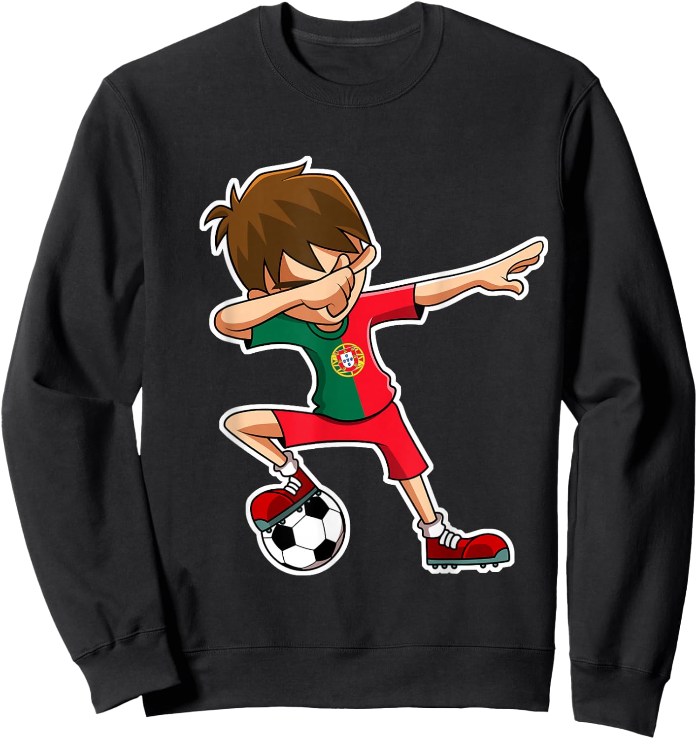 Dabbing Soccer Boy Portugal Jersey Portuguese Kids Dab Gift Sweatshirt - Sweatshirt | Black